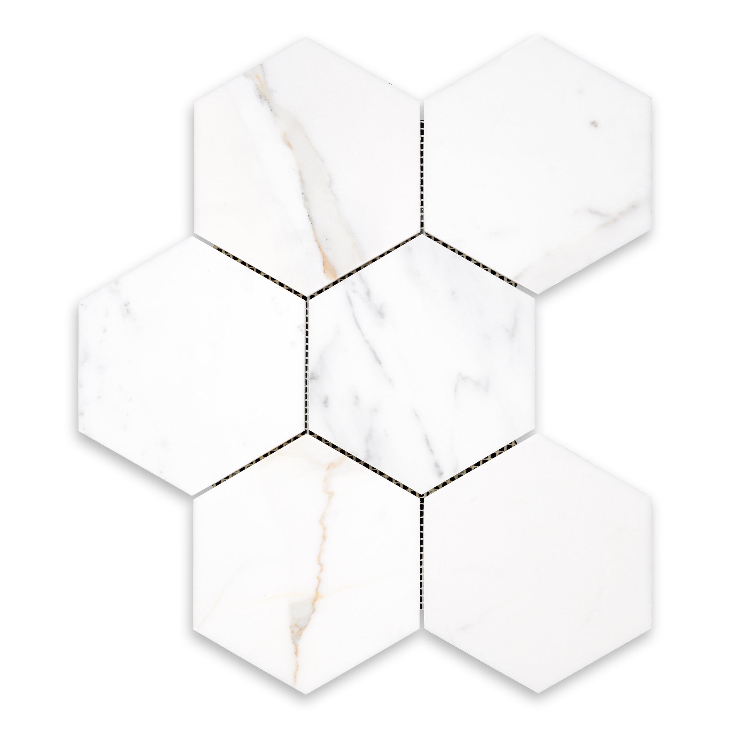 CALACATTA GOLD: Marble 5" Hexagonal Mosaic (10 1/8"x13 1/4"x3/8" | Honed)