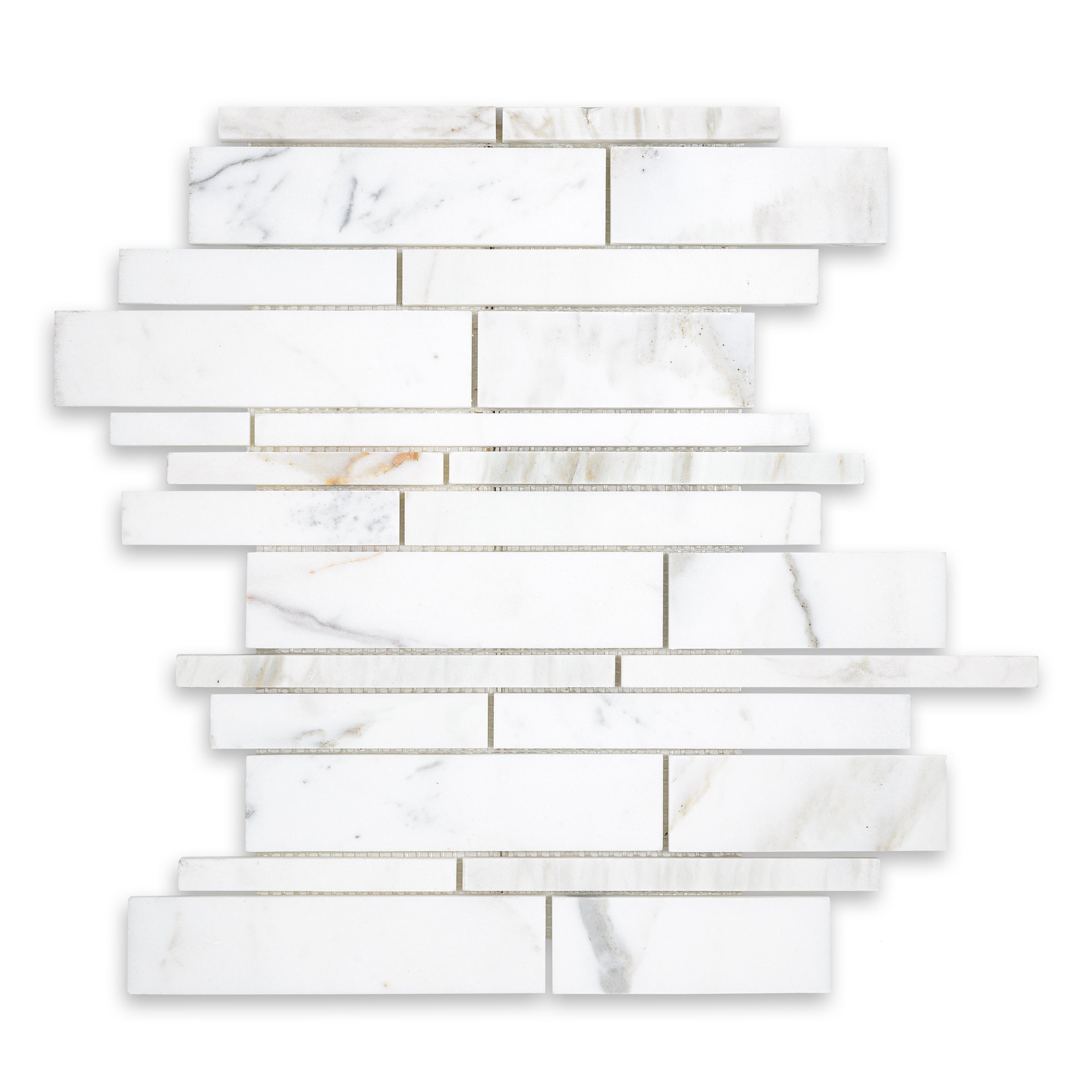 CALACATTA GOLD: Marble Multiwidth Random Strip Mosaic (9 7/8"x12 1/2"x3/8" | Honed)