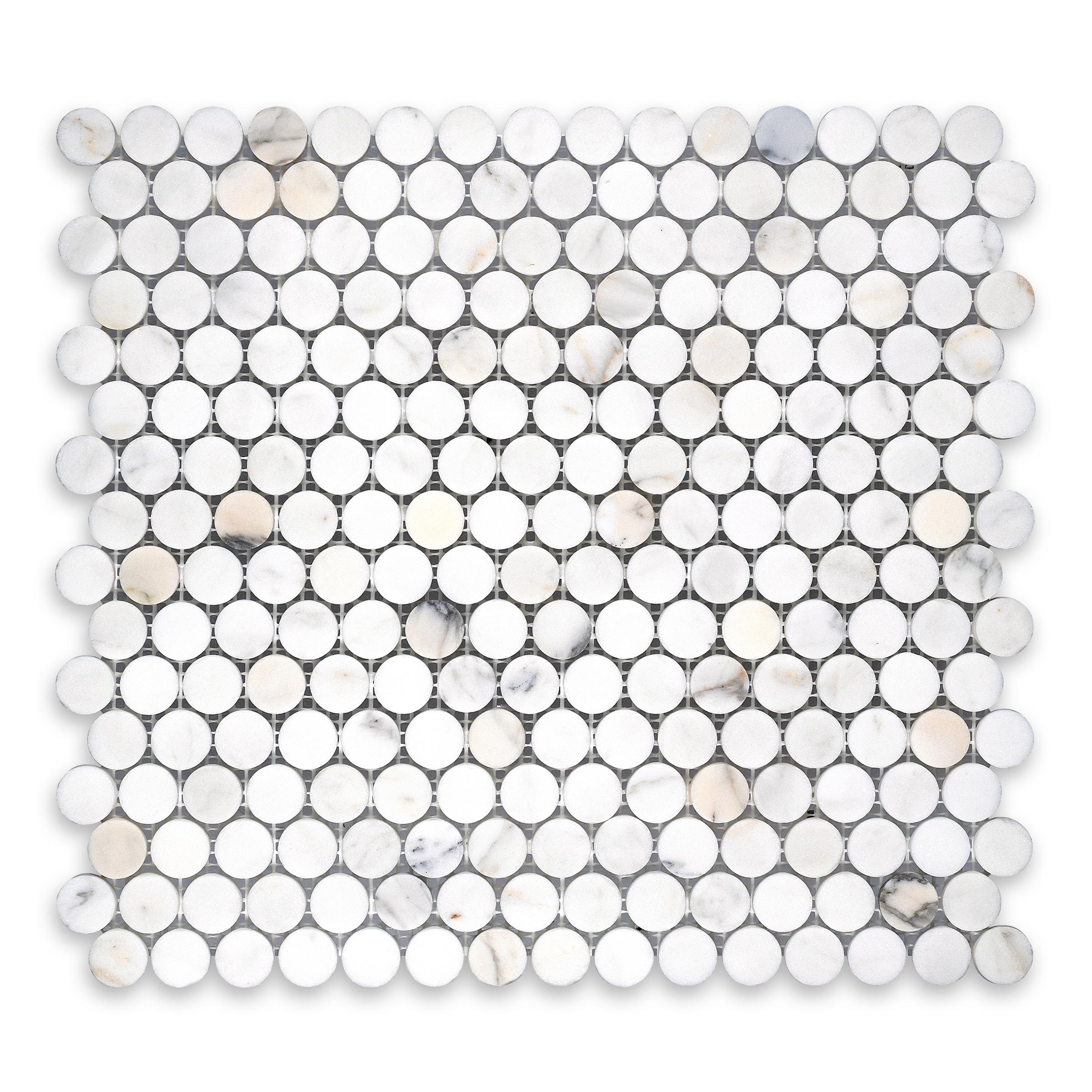 CALACATTA GOLD: Marble 3/4" Penny Round Mosaic (10 3/4"x11 1/2"x3/8" | Honed)