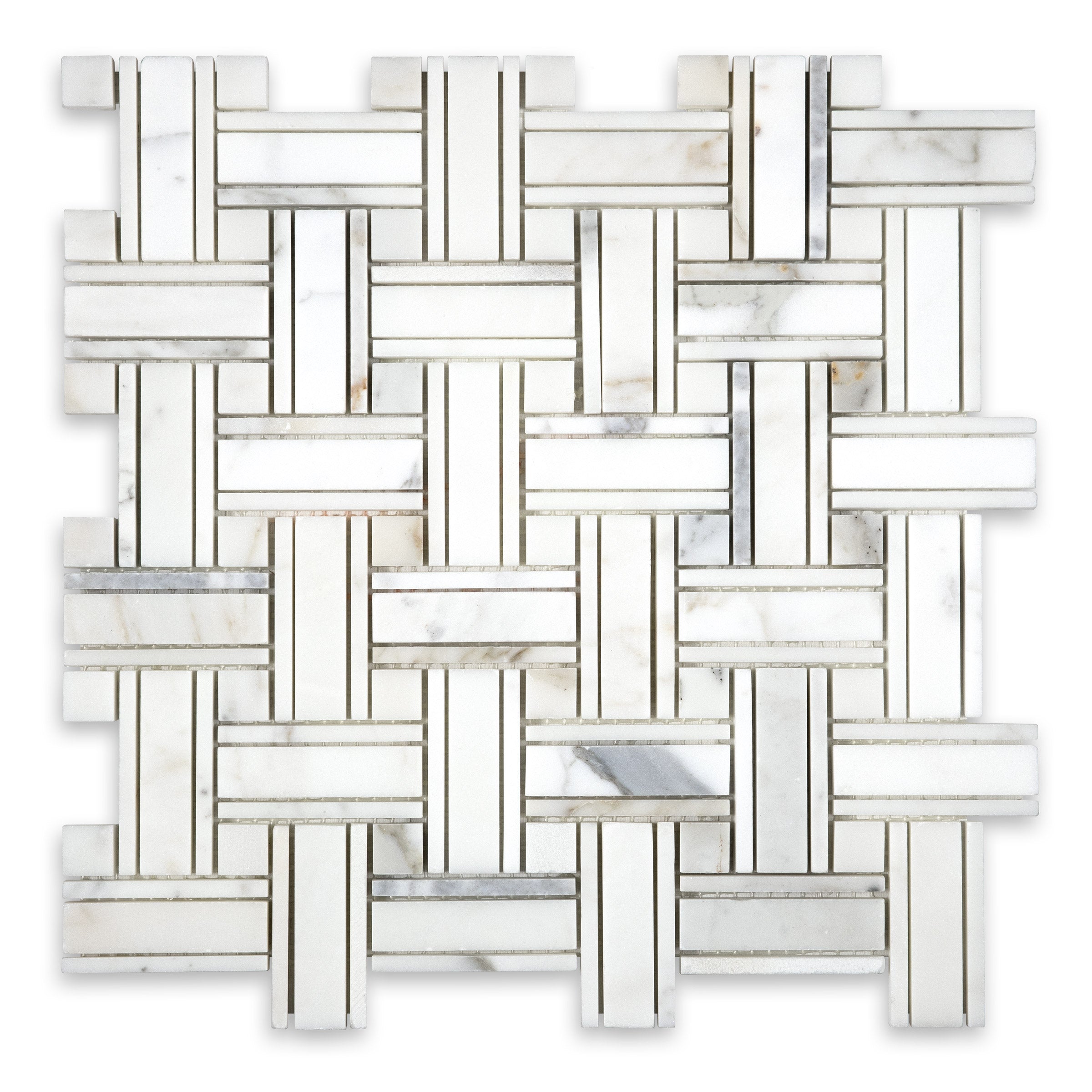 CALACATTA GOLD: Marble Tripleweave  Basketweave Mosaic (10 3/4"x10 3/4"x3/8" | Honed)