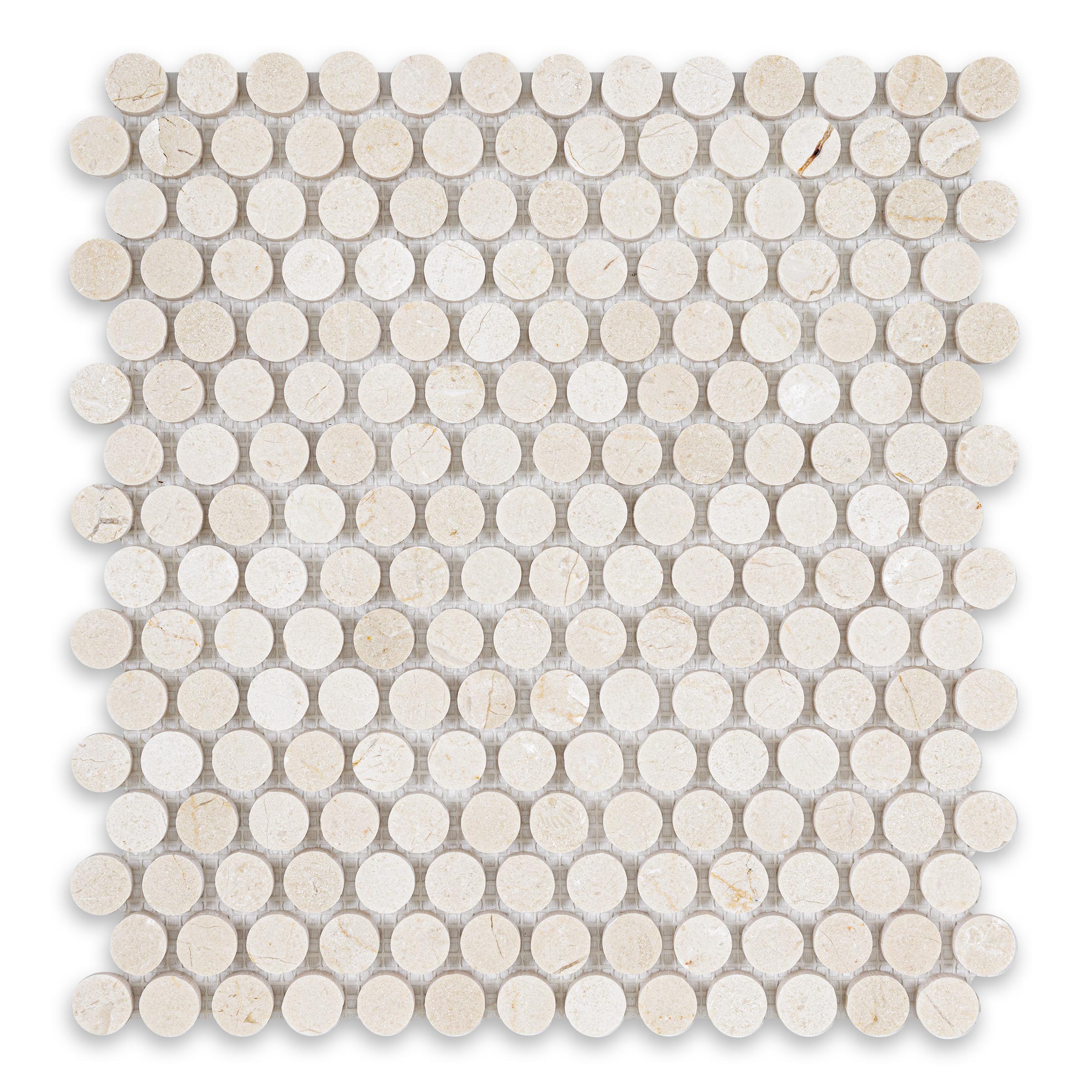 CREMA MARFIL: Marble 3/4" Penny Round Mosaic (10 3/4"x11 1/2"x3/8" | Polished)