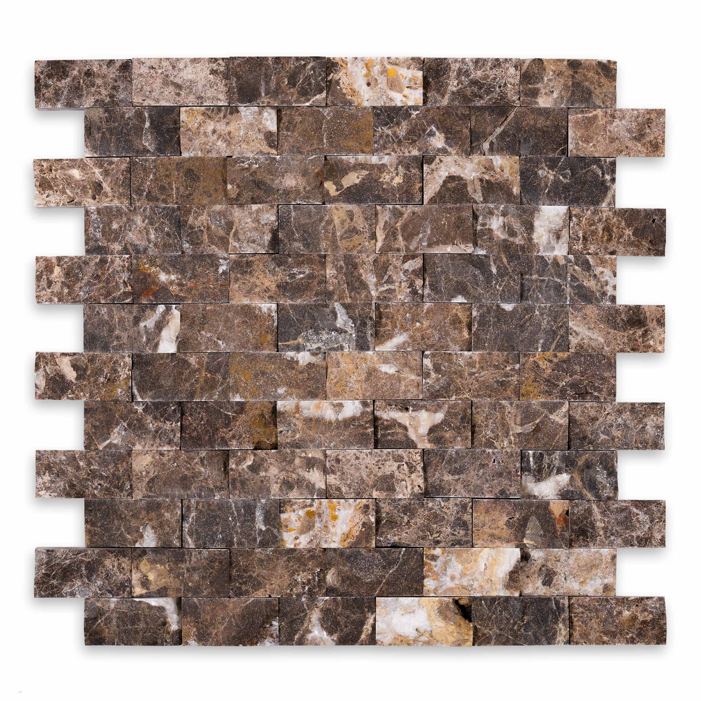 EMPERADOR DARK: Marble 1"x2" Staggered Joint Mosaic (12 1/4"x12 3/4"x3/8" | Splitface)