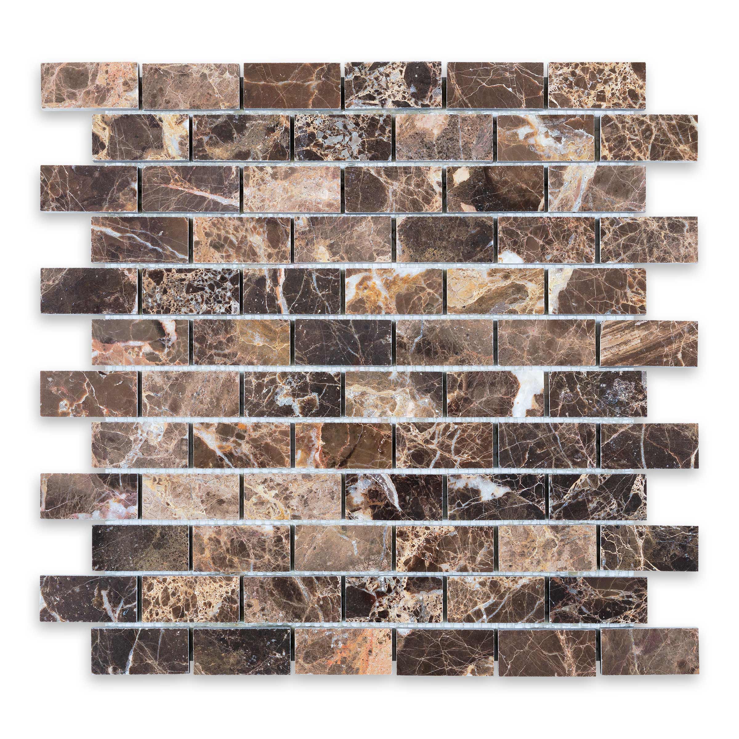 EMPERADOR DARK: Marble 1"x2" Staggered Joint Mosaic (12 1/4"x12 3/4"x3/8" | Polished)