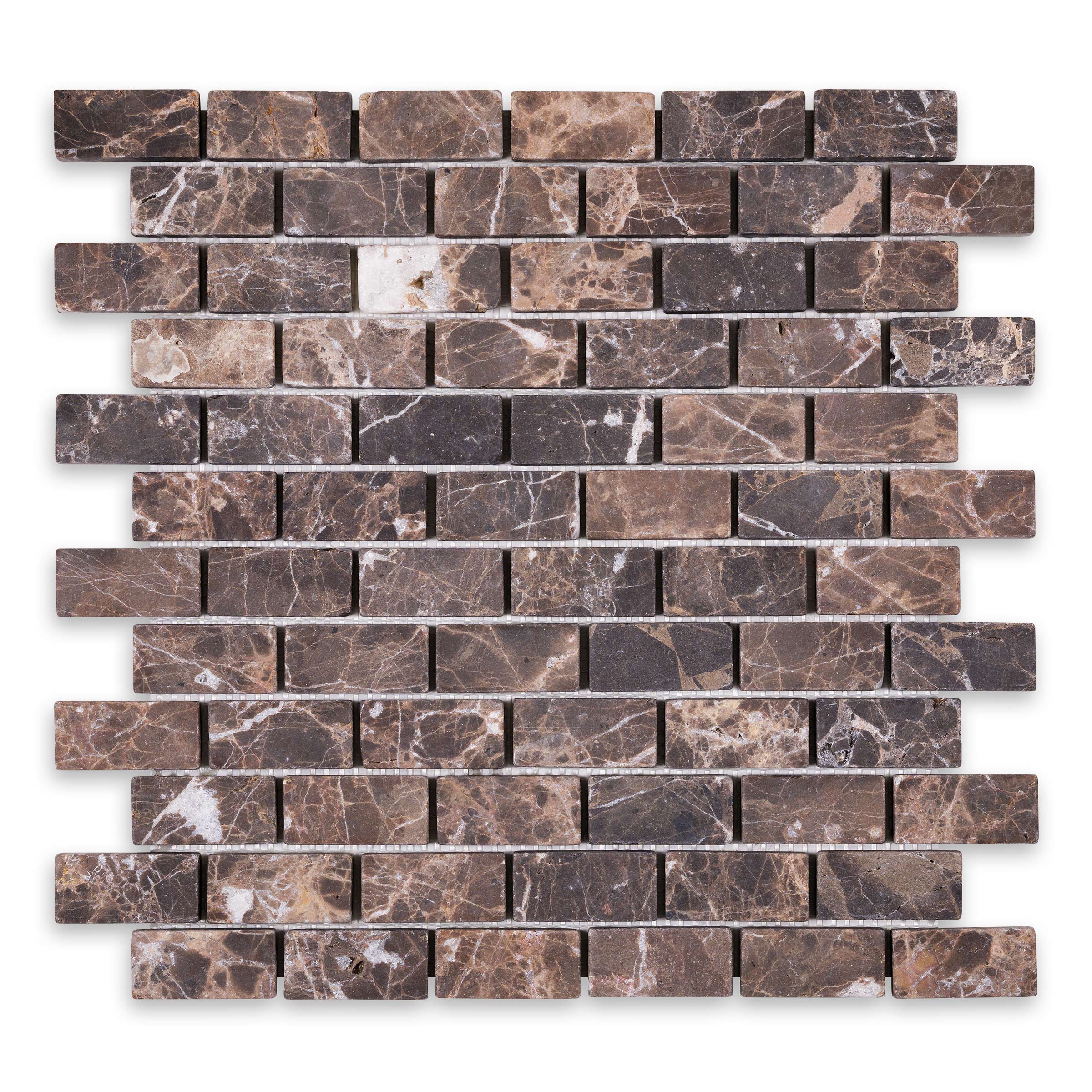 EMPERADOR DARK: Marble 1"x2" Staggered Joint Mosaic (12 1/4"x12 3/4"x3/8" | Tumbled)