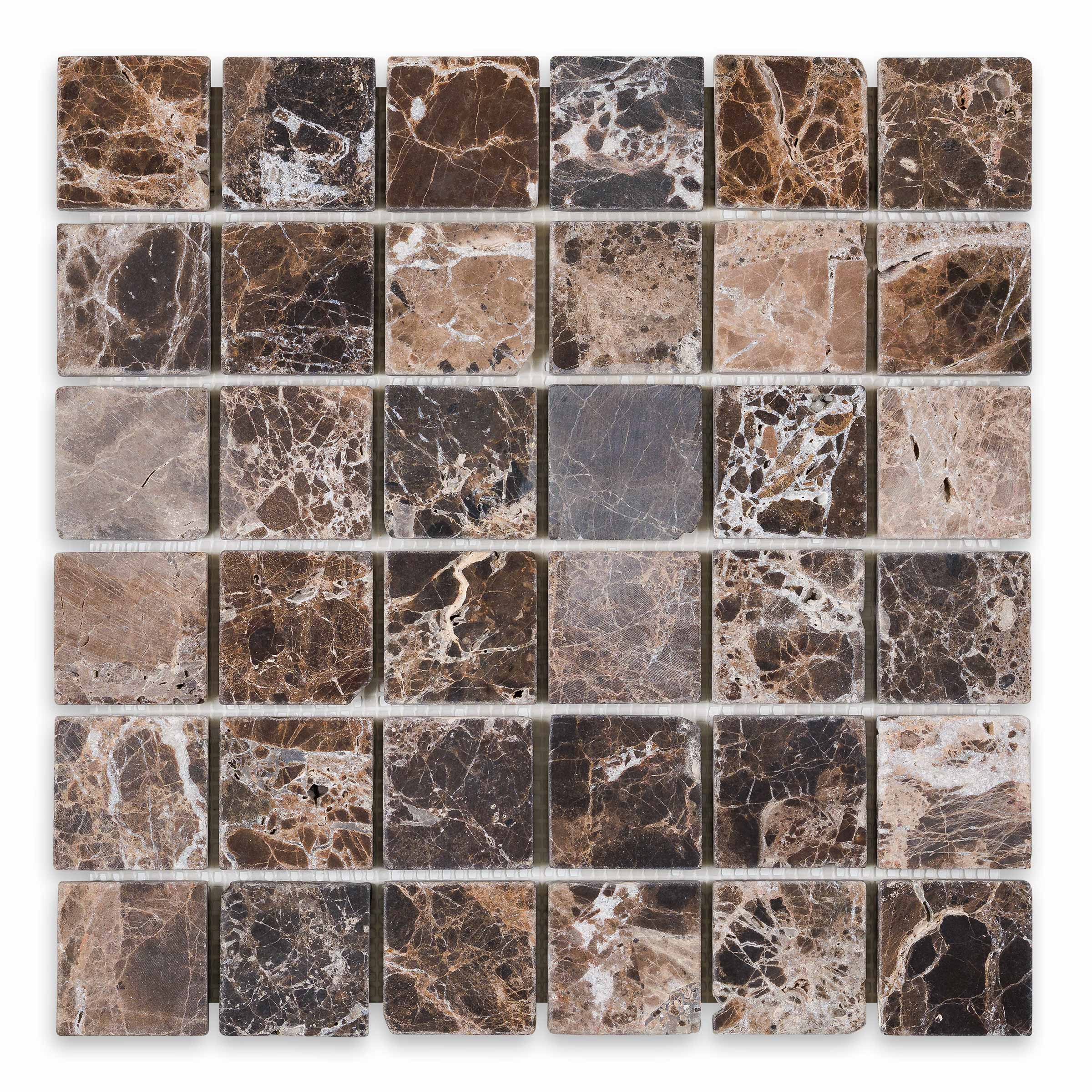 EMPERADOR DARK: Marble 2" Straight Stack Mosaic (12"x12"x3/8" | Tumbled)