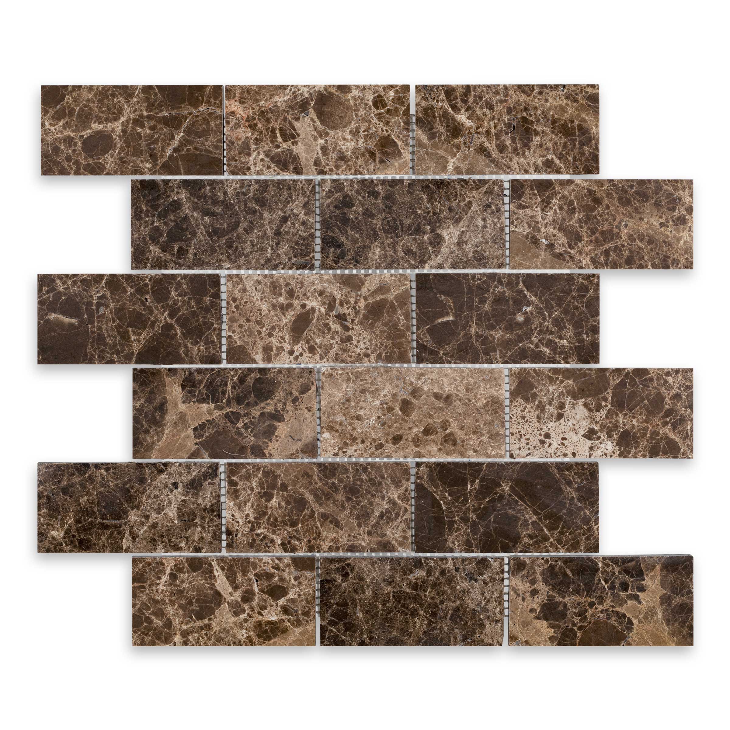 EMPERADOR DARK: Marble 2"x4" Staggered Joint Mosaic (11 3/4"x12"x3/8" | Polished)