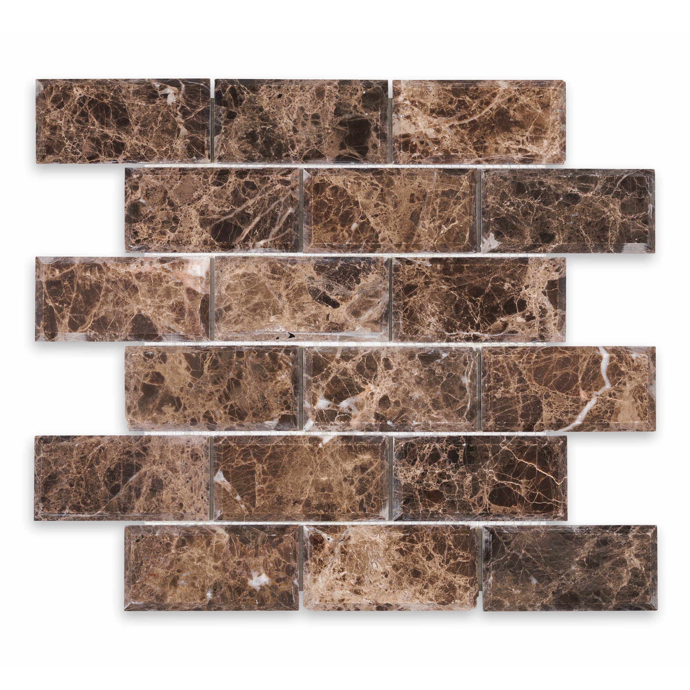 EMPERADOR DARK: Marble Beveled 2"x4" Staggered Joint Mosaic (11 7/8"x11 7/8"x3/8" | Polished)