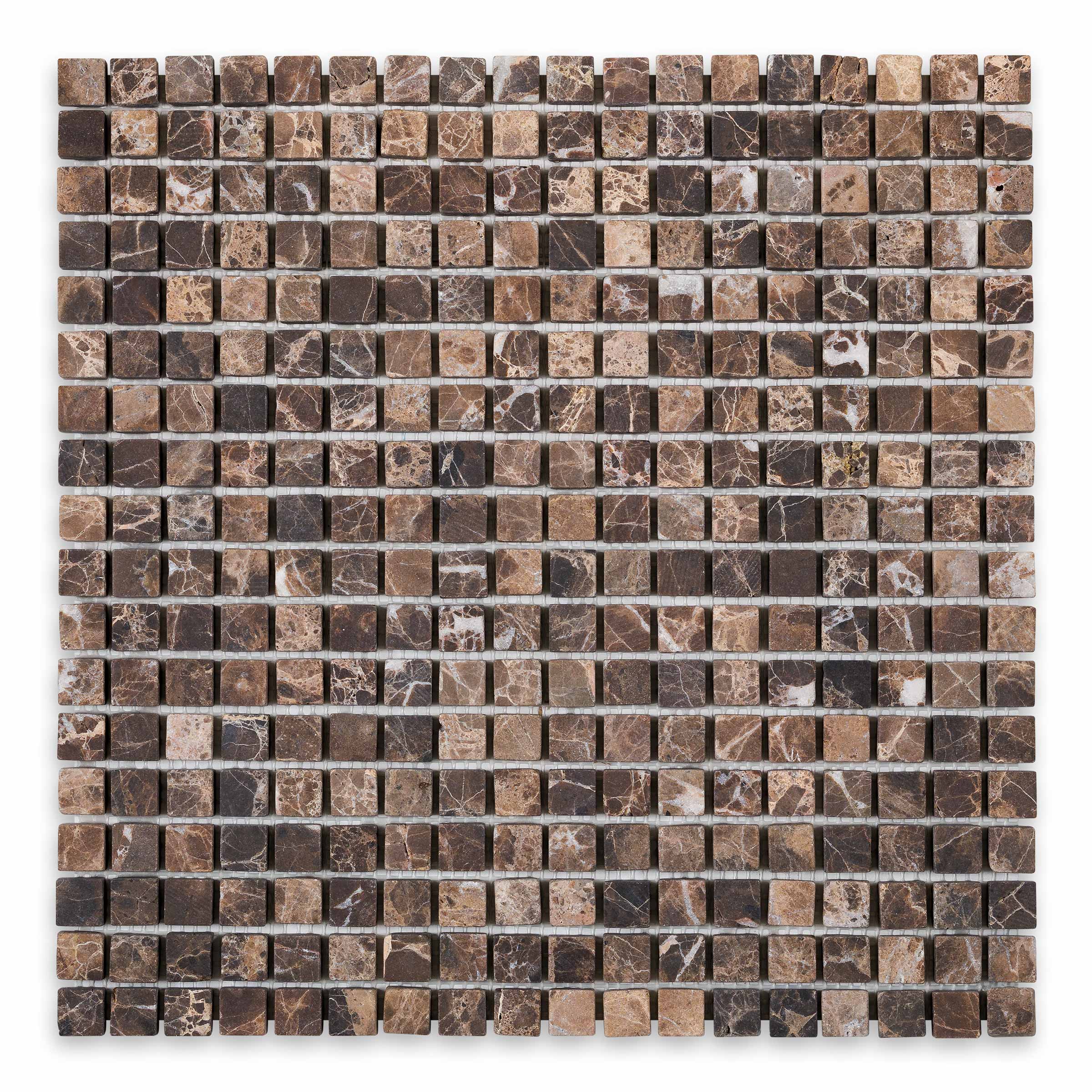 EMPERADOR DARK: Marble 5/8" Straight Stack Mosaic (12"x12"x3/8" | Tumbled)