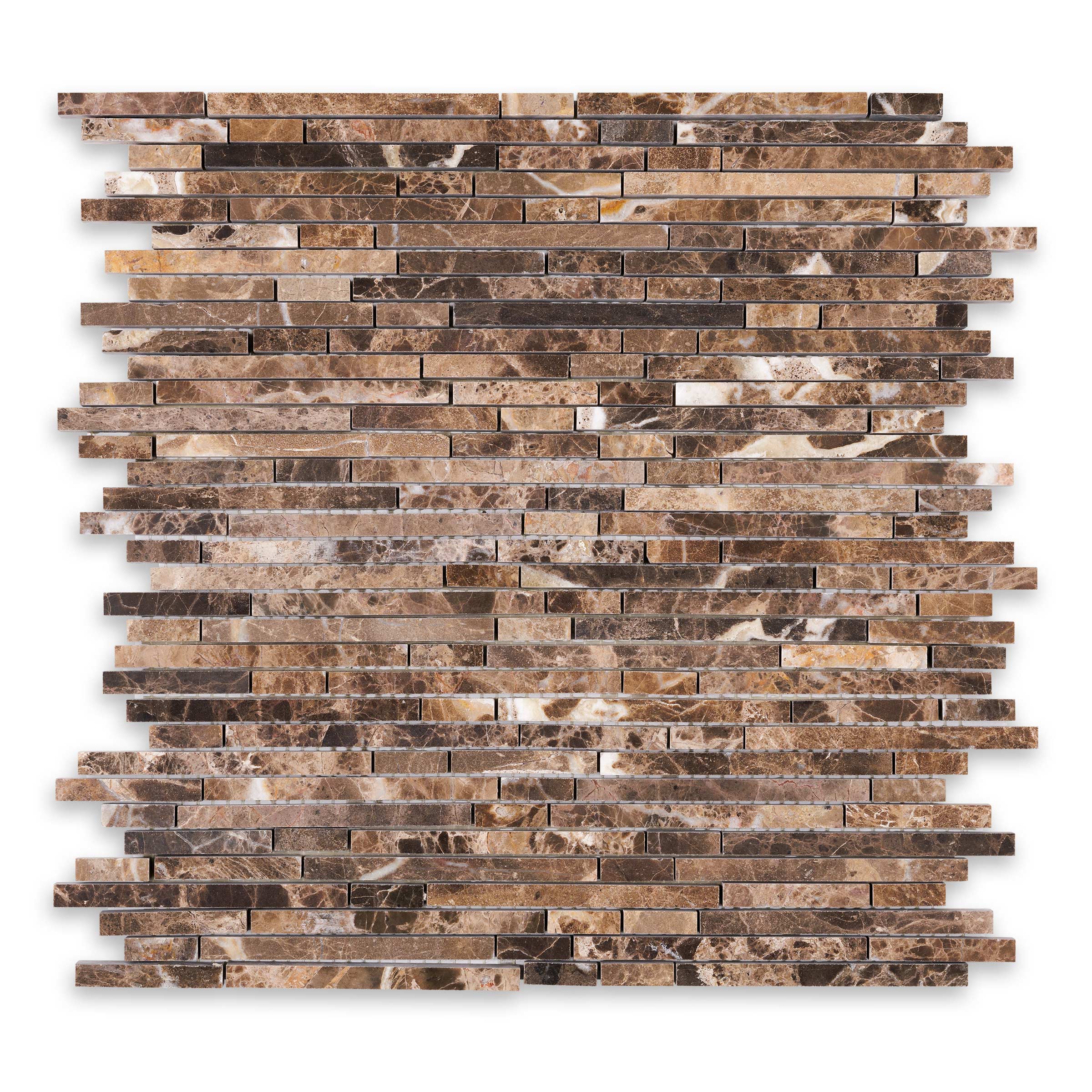 EMPERADOR DARK: Marble Bamboo Random Strip Mosaic (11 3/4"x12 1/8"x3/8" | Polished)