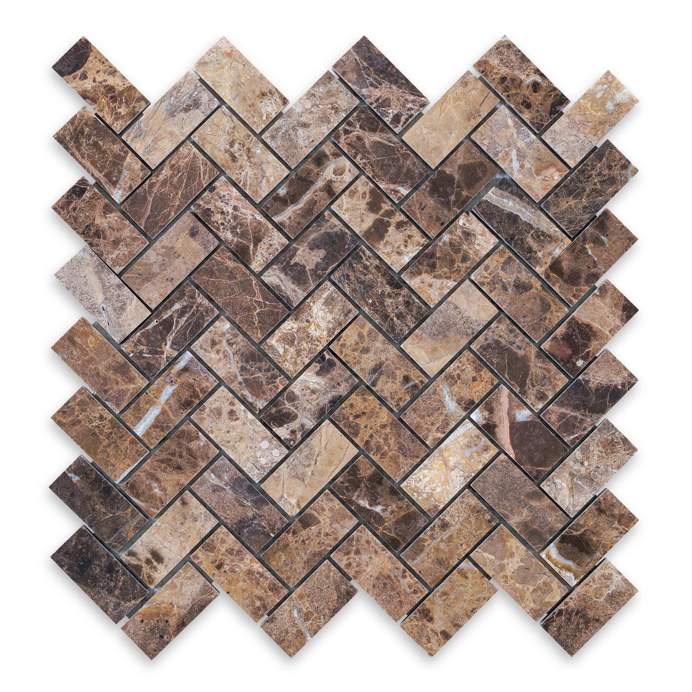 EMPERADOR DARK: Marble 1"x2" Herringbone Mosaic (11 1/8"x12"x3/8" | Polished)