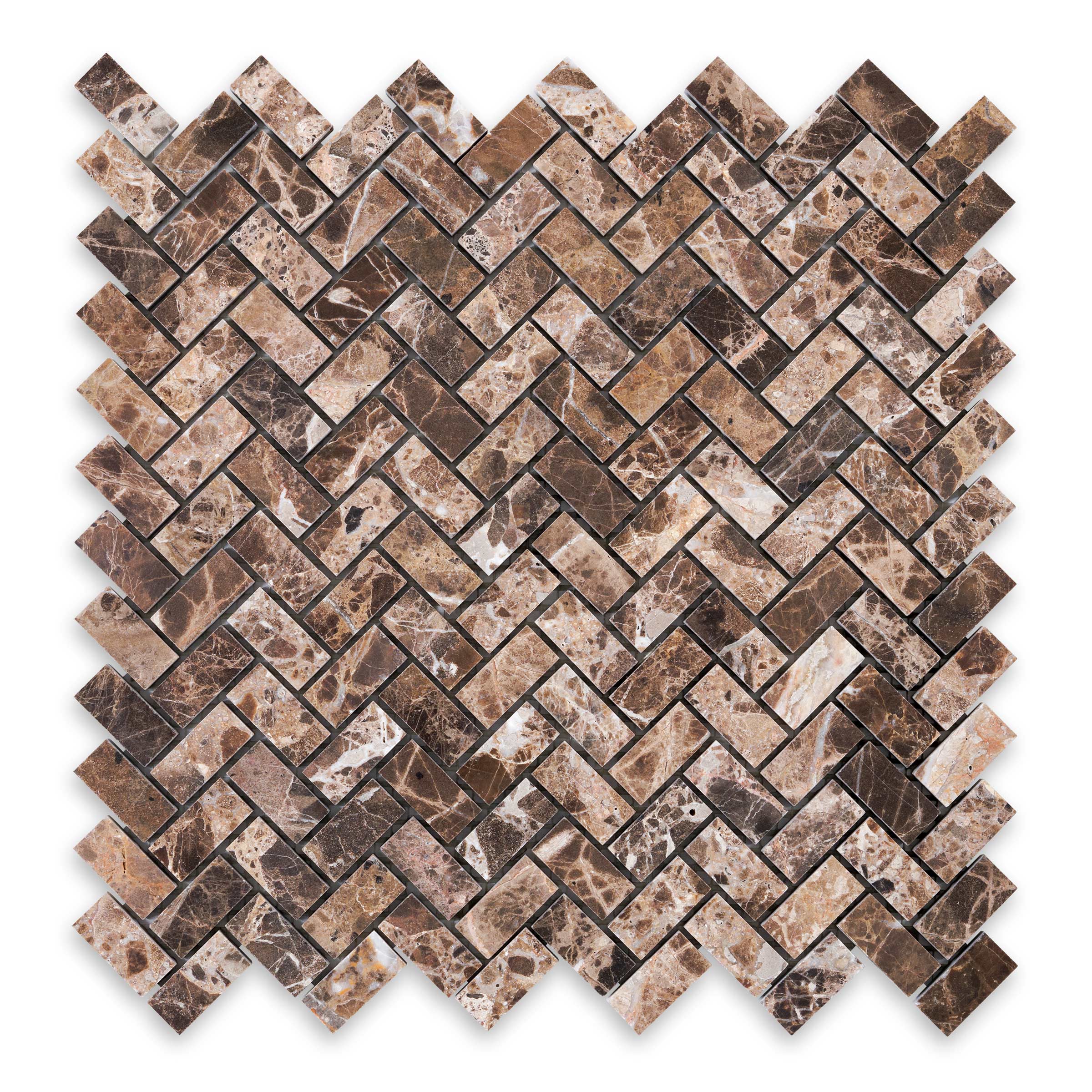 EMPERADOR DARK: Marble 5/8"x1-1/4" Herringbone Mosaic (11 3/8"x11 3/8"x3/8" | Polished)