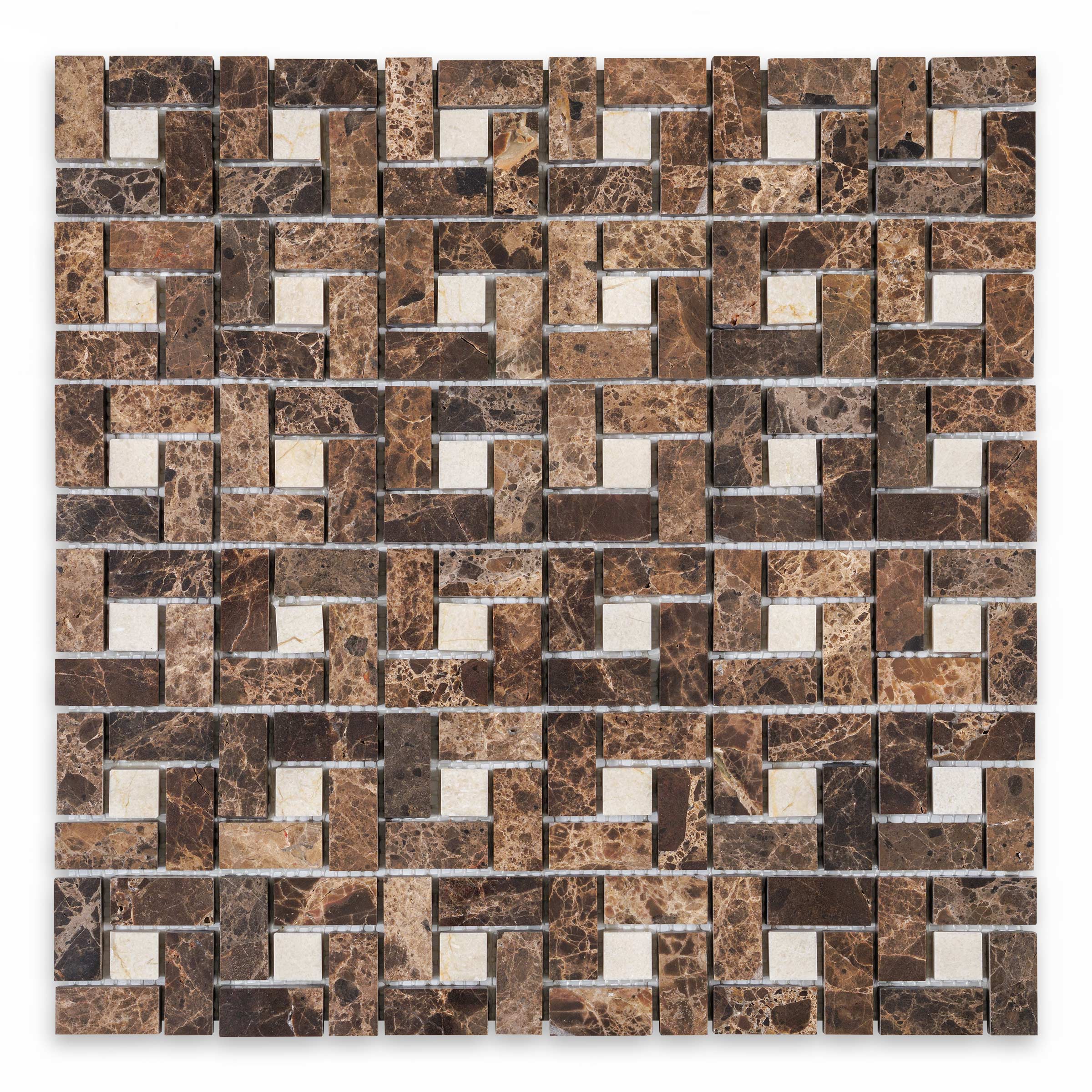 EMPERADOR DARK: Marble  Windmill Mosaic (12"x12"x3/8" | Polished)