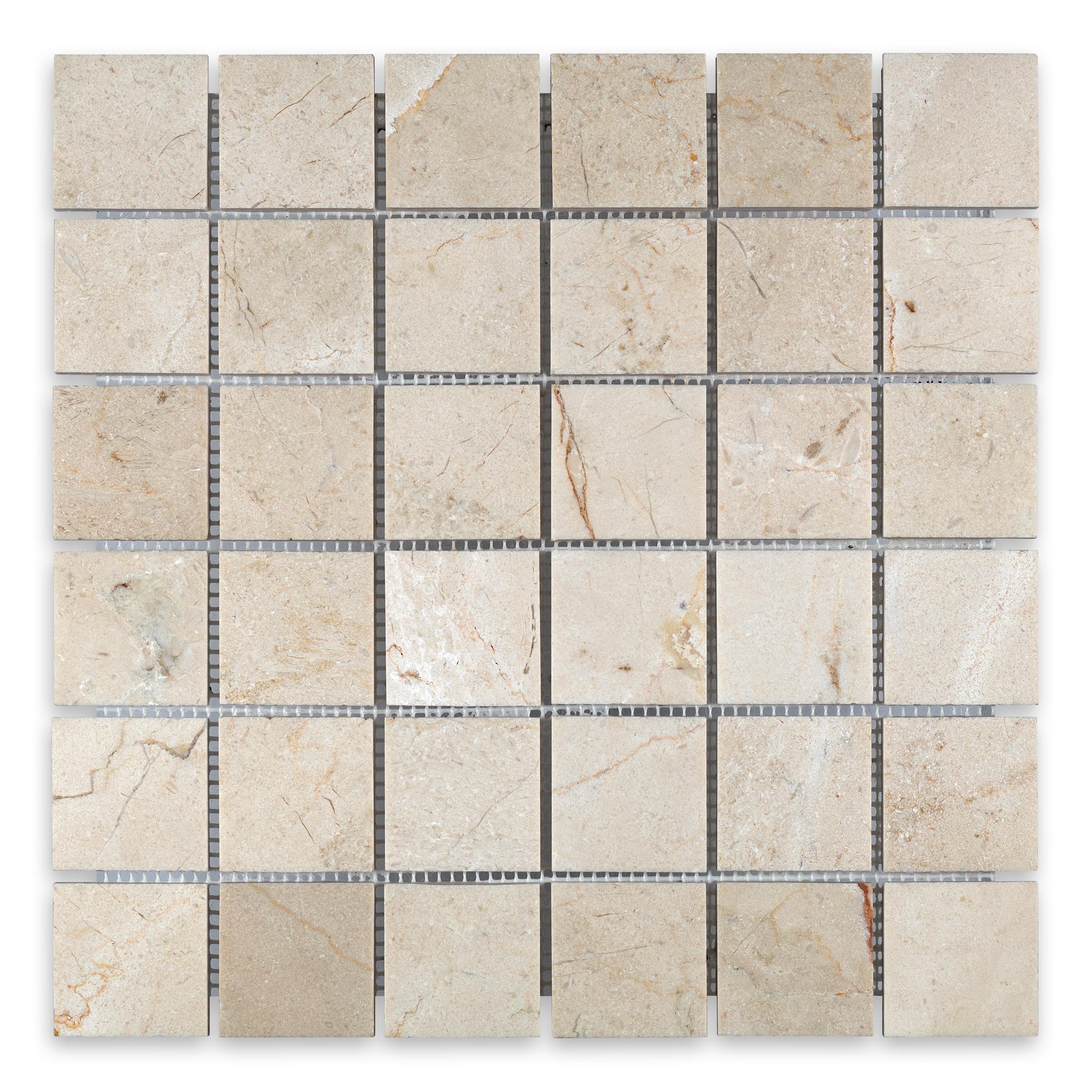 CREMA MARFIL: Marble 2" Straight Stack Mosaic (12"x12"x3/8" | Tumbled)