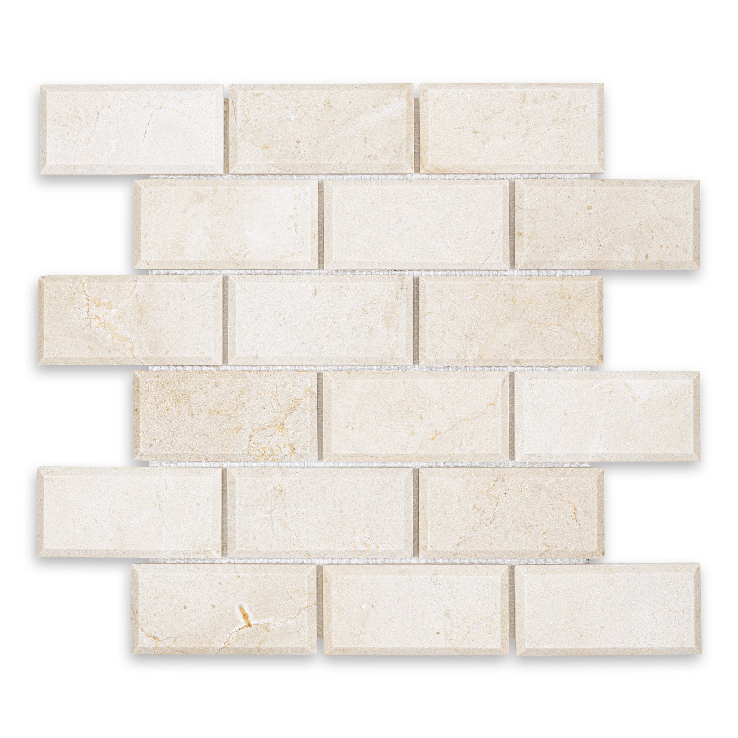 CREMA MARFIL: Marble Beveled 2"x4" Staggered Joint Mosaic (11 7/8"x11 7/8"x3/8" | Polished)