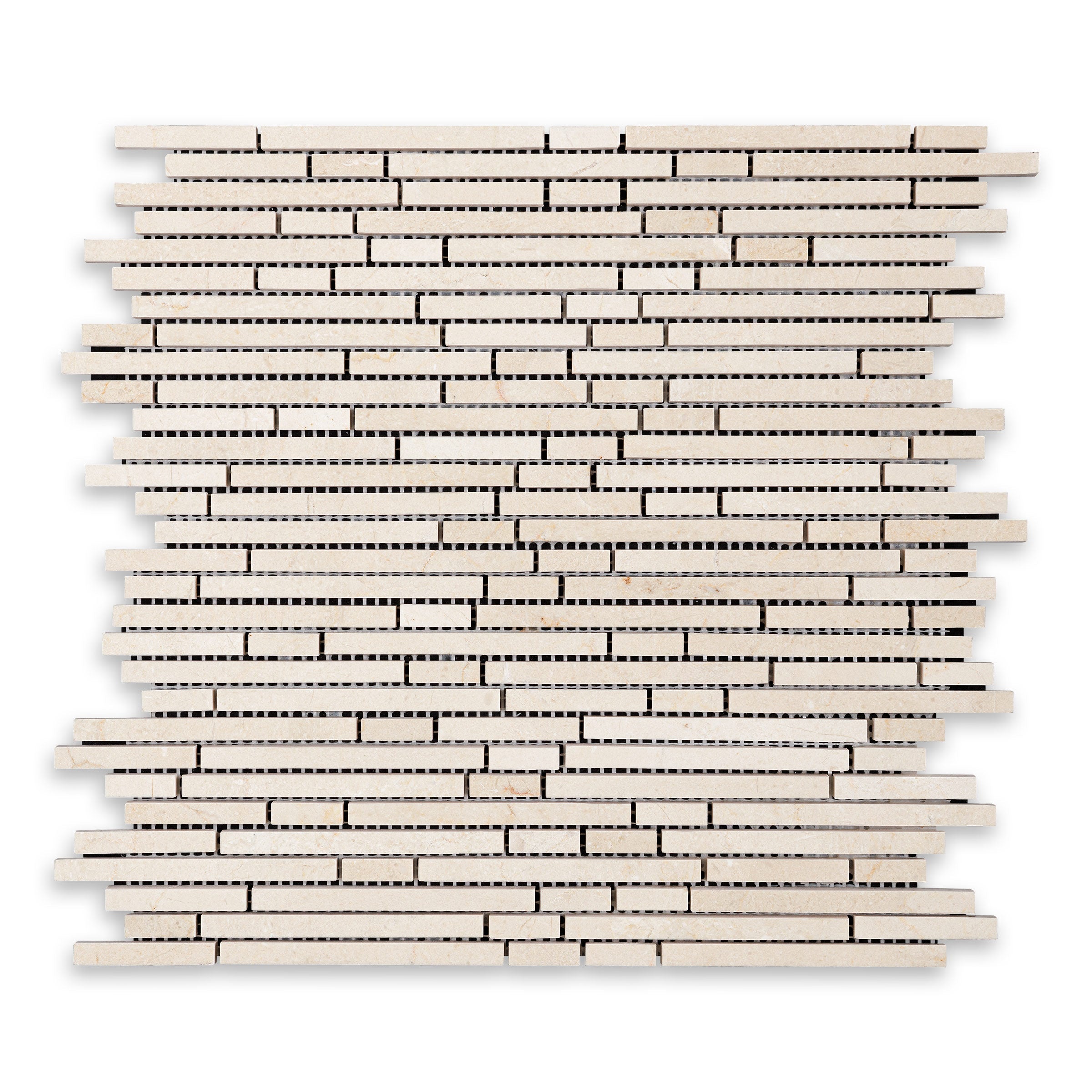 CREMA MARFIL: Marble Bamboo Random Strip Mosaic (11 3/4"x12 1/8"x3/8" | Polished)