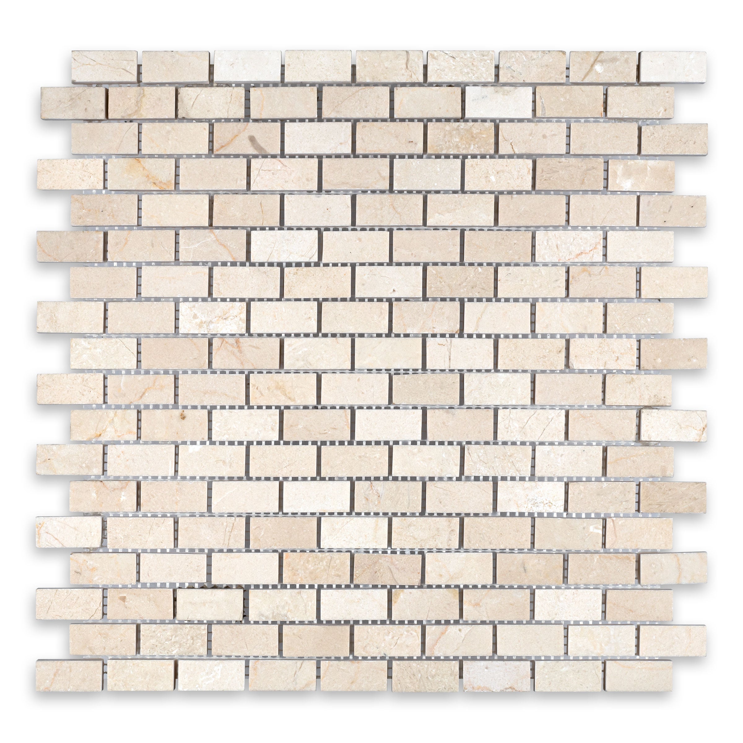 CREMA MARFIL: Marble 5/8"x1 1/4" Staggered Joint Mosaic (12"x12"x3/8" | Polished)