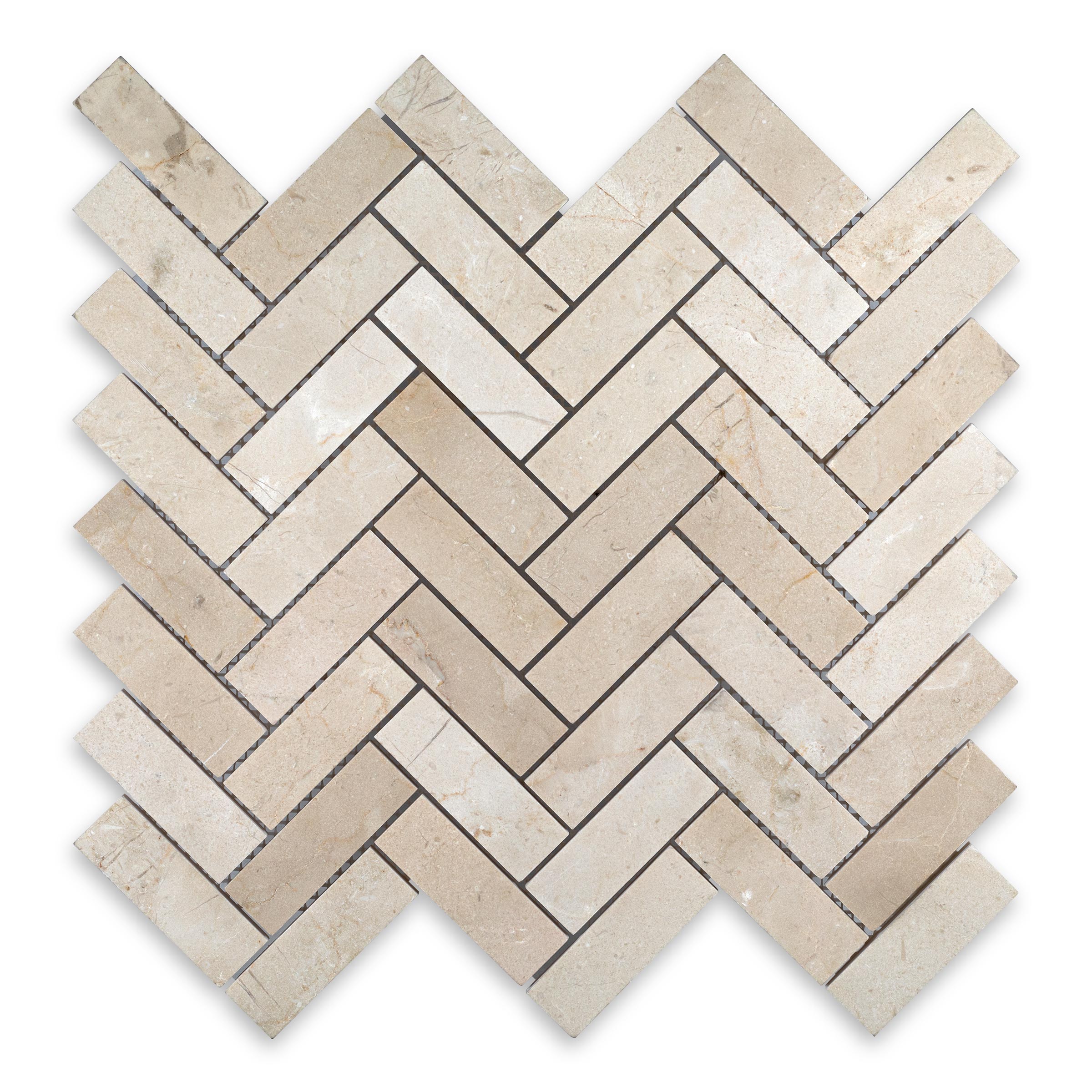 CREMA MARFIL: Marble 1"x3" Herringbone Mosaic (11 1/4"x12 3/4"x3/8" | Honed)