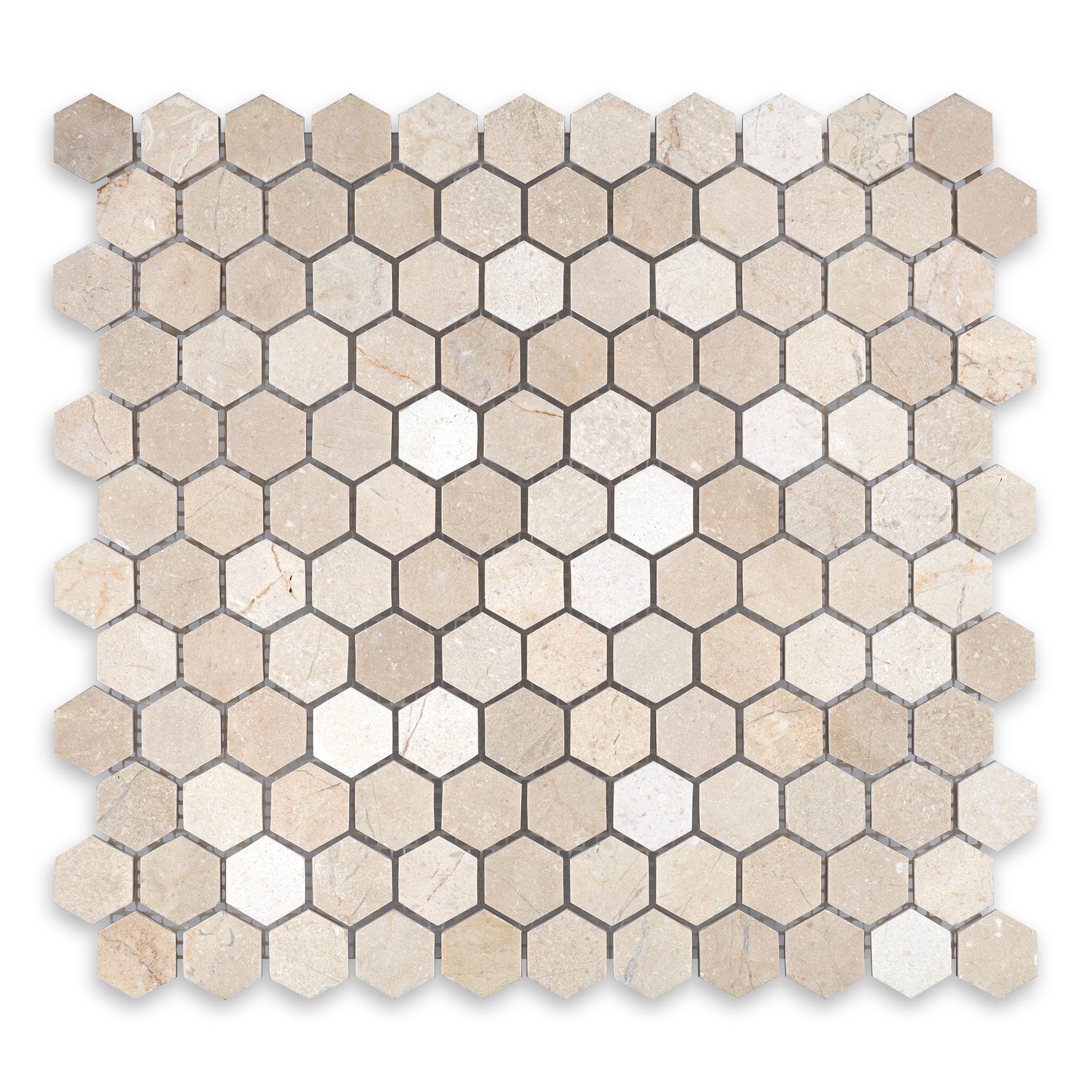 CREMA MARFIL: Marble 1" Hexagonal Mosaic (11 1/4"x11 1/2"x3/8" | Honed)