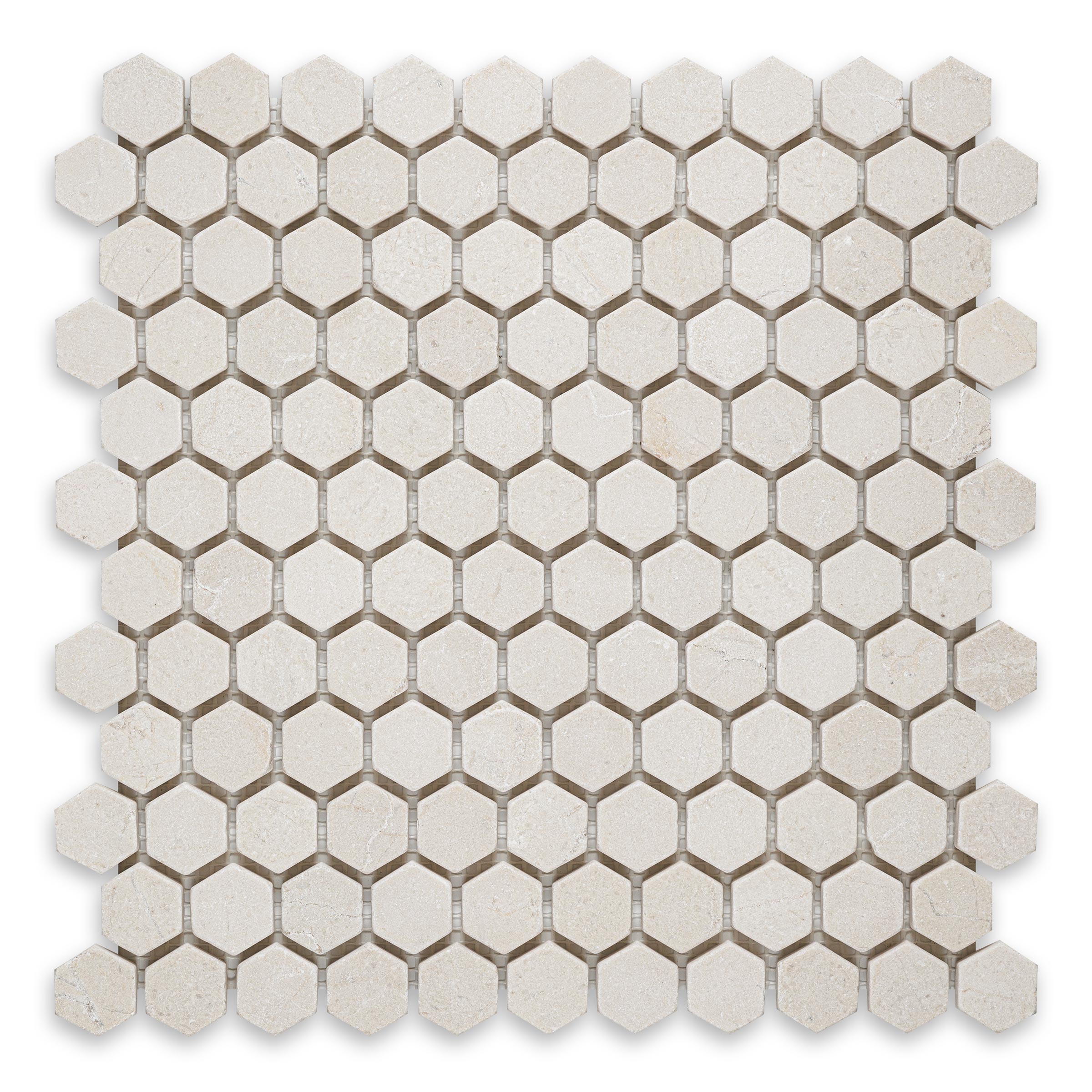 CREMA MARFIL: Marble 1" Hexagonal Mosaic (11 1/4"x11 1/2"x3/8" | Tumbled)