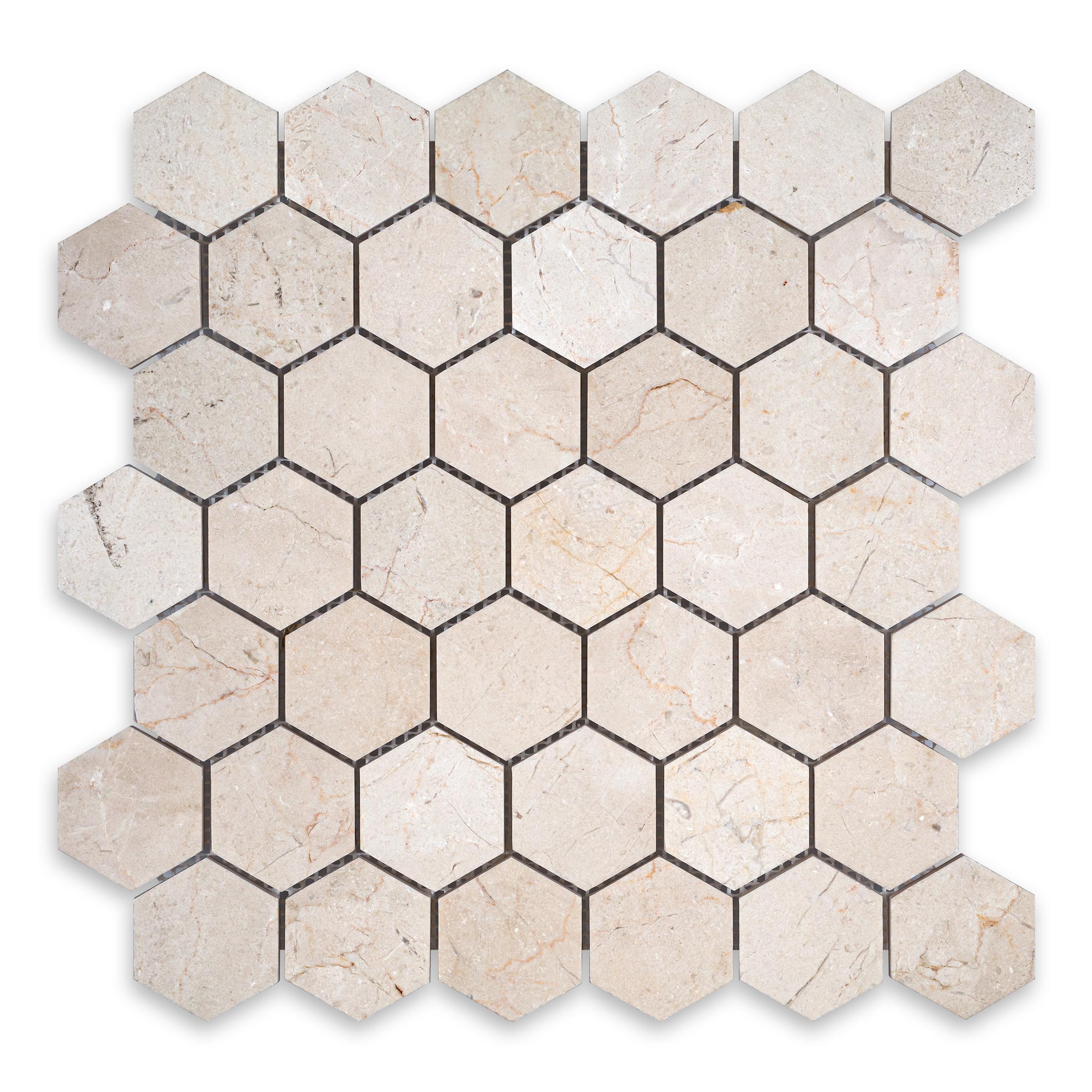 CREMA MARFIL: Marble 2" Hexagonal Mosaic (11 3/4"x12"x3/8" | Honed)