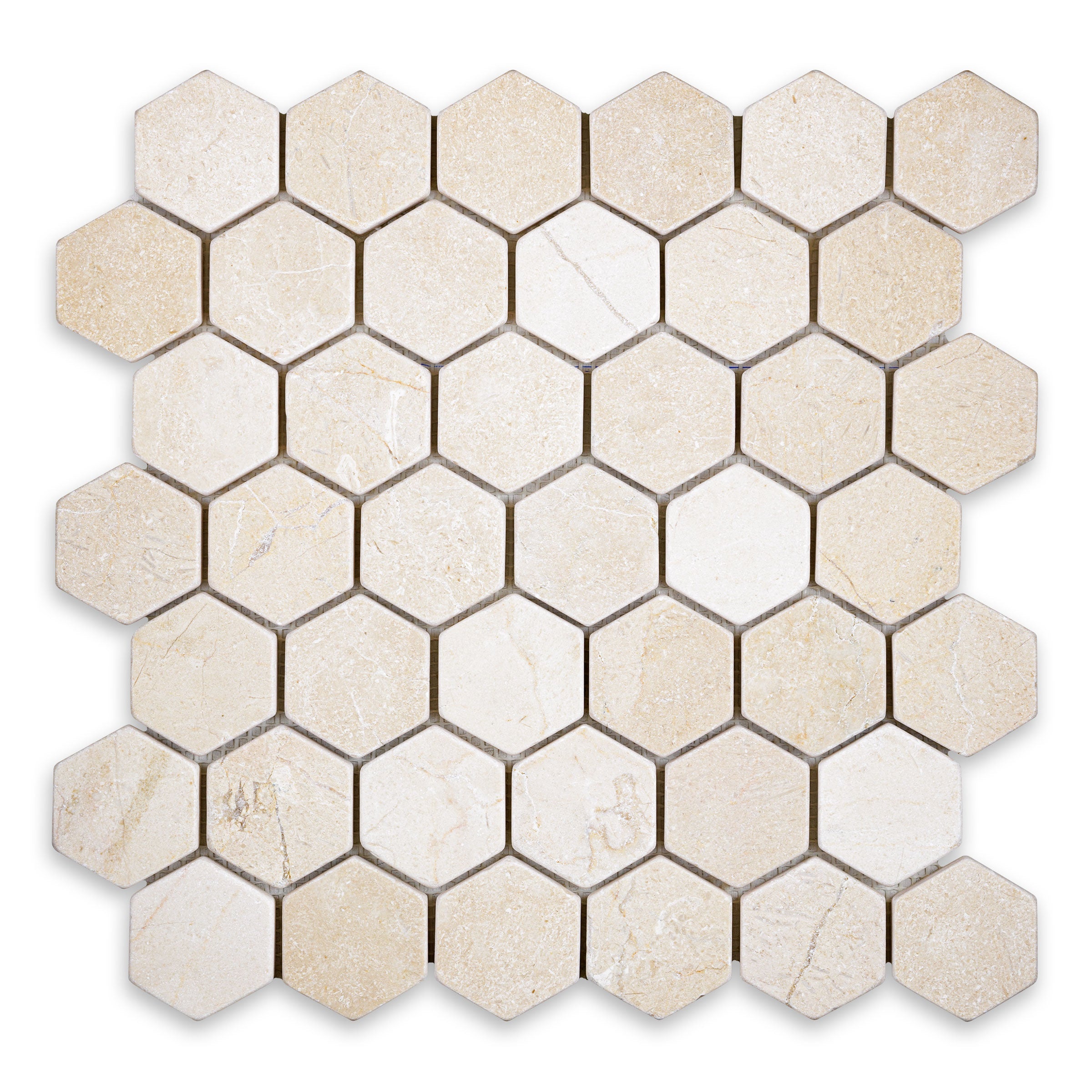 CREMA MARFIL: Marble 2" Hexagonal Mosaic (11 3/4"x12"x3/8" | Tumbled)