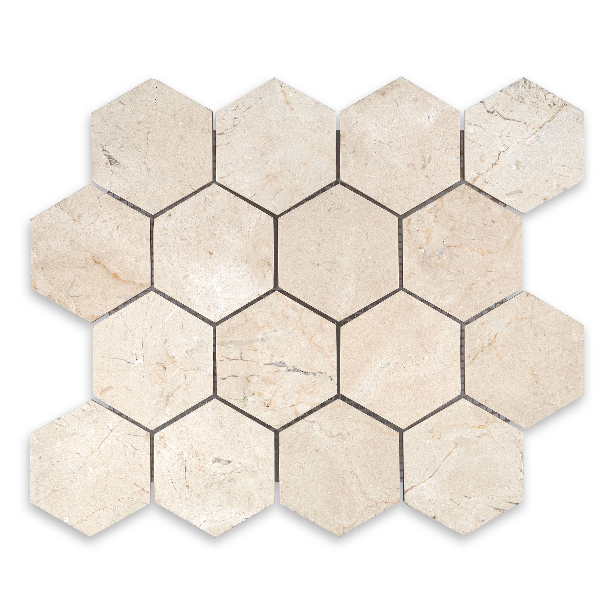 CREMA MARFIL: Marble 3" Hexagonal Mosaic (10 1/4"x11 3/4"x3/8" | Honed)