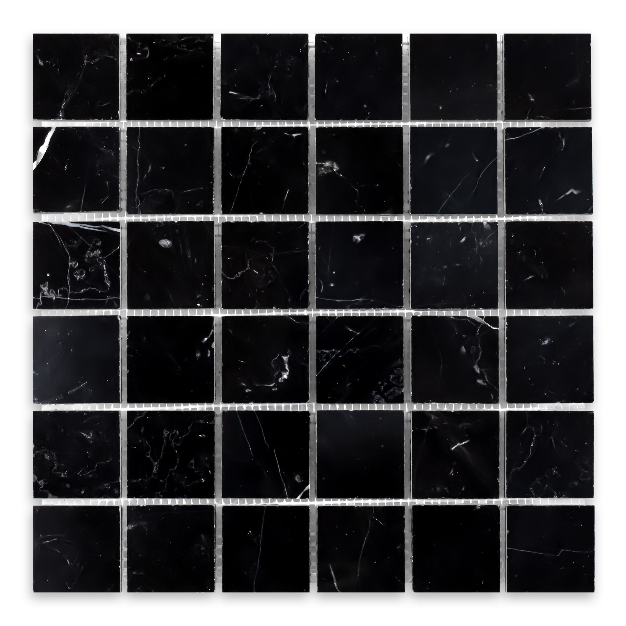 CHINA BLACK: Marble 2" Straight Stack Mosaic (12"x12"x3/8" | Honed)