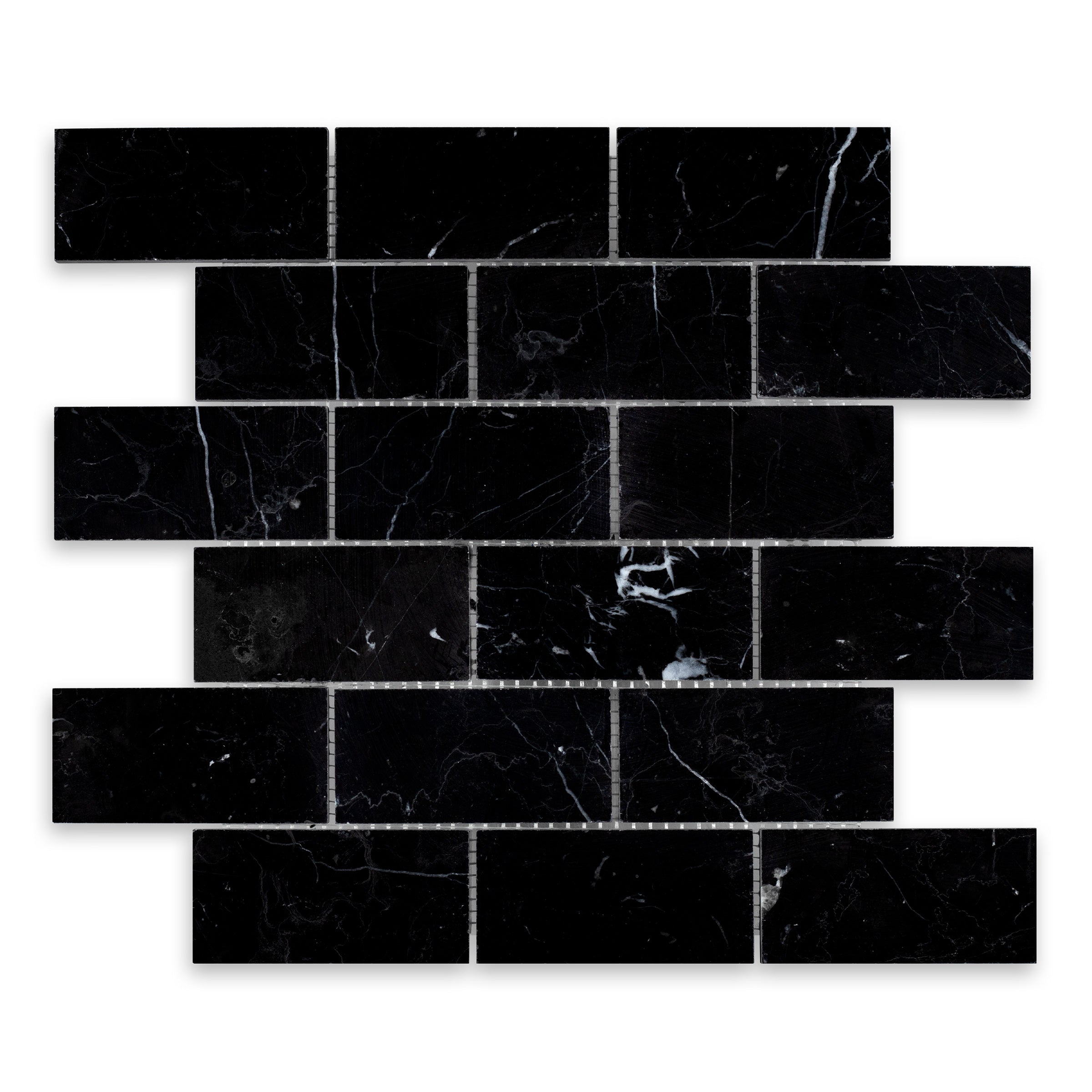 CHINA BLACK: Marble 2"x4" Staggered Joint Mosaic (11 3/4"x12"x3/8" | Polished)