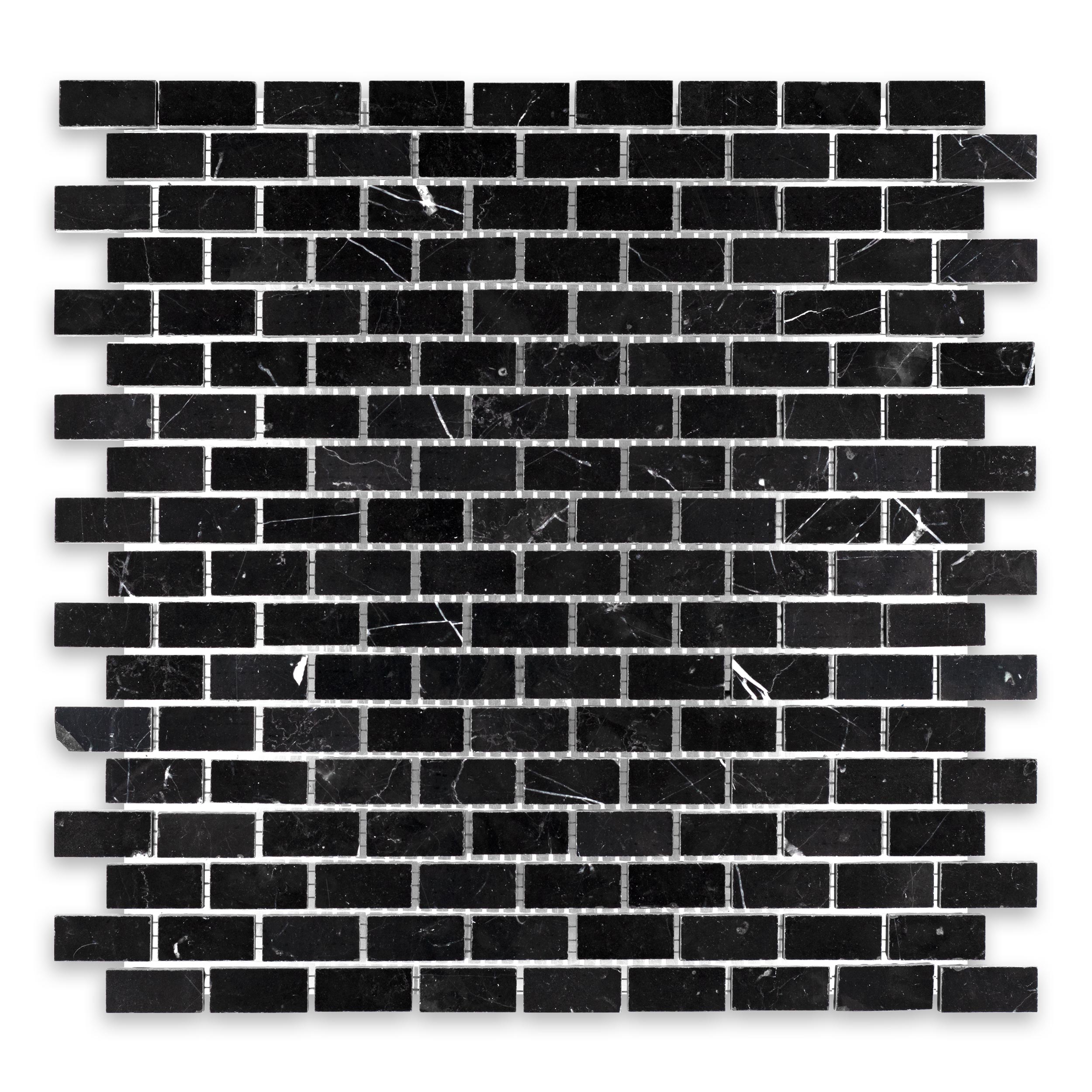 CHINA BLACK: Marble 5/8"x1 1/4" Staggered Joint Mosaic (12"x12"x3/8" | Polished)