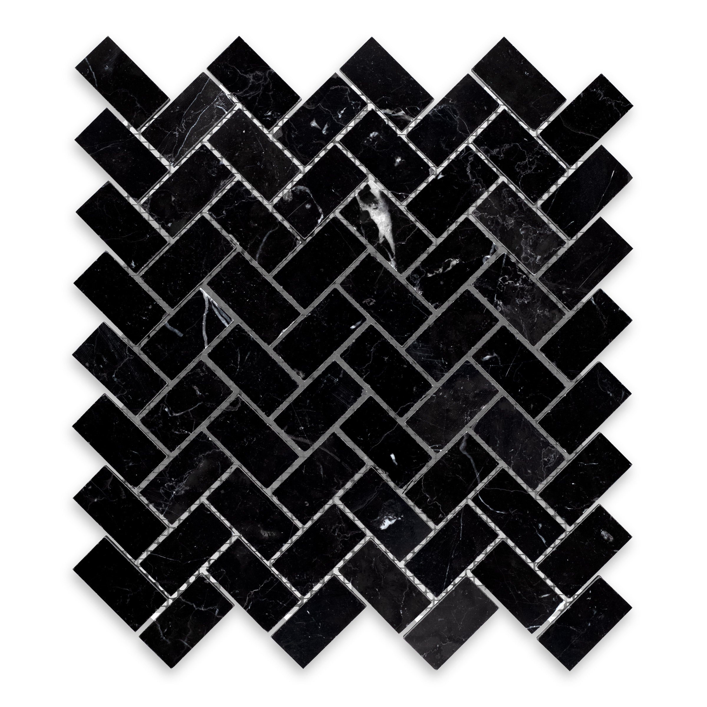 CHINA BLACK: Marble 1"x2" Herringbone Mosaic (11 1/8"x12"x3/8" | Polished)