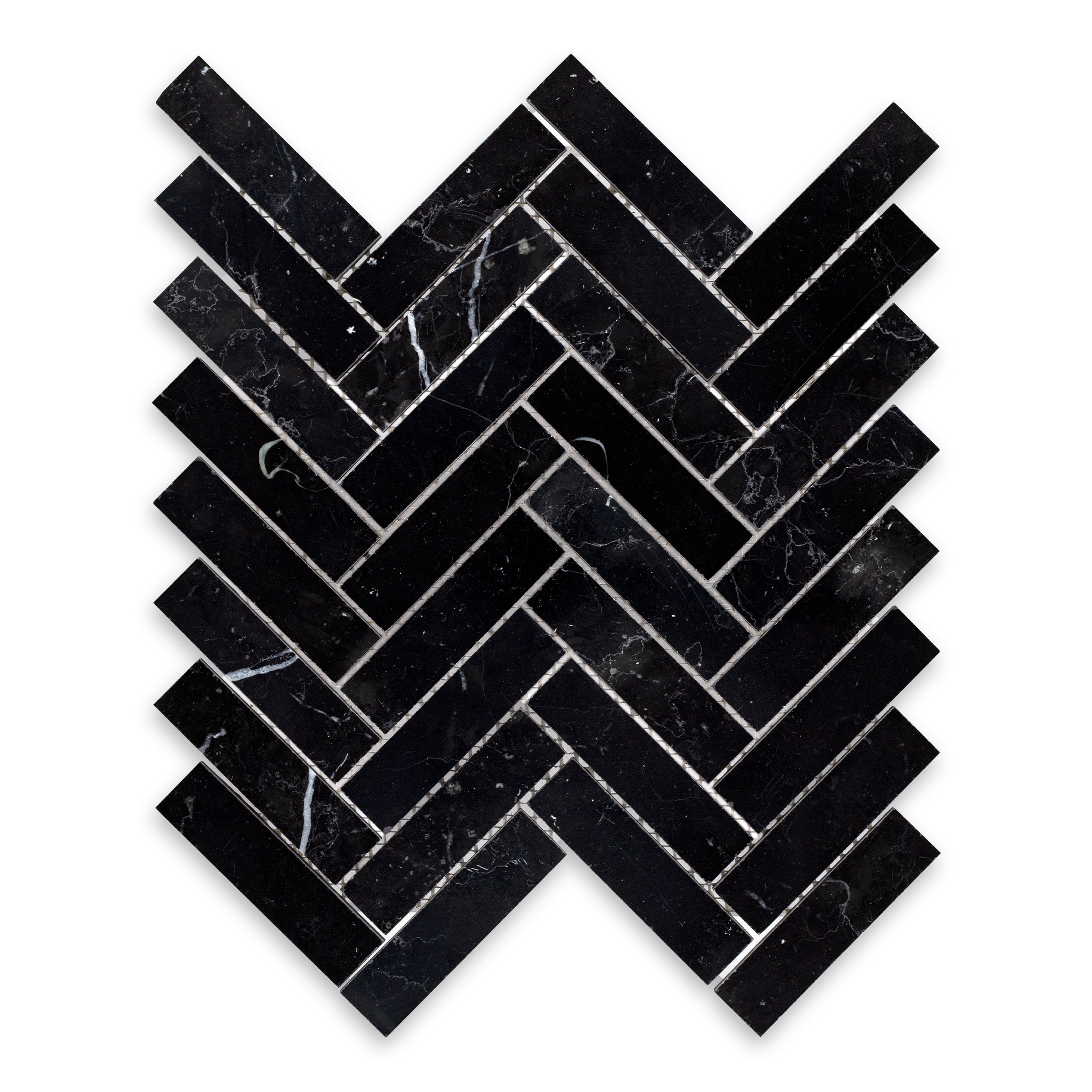 CHINA BLACK: Marble 1"x4" Herringbone Mosaic (11 1/8"x12"x3/8" | Polished)