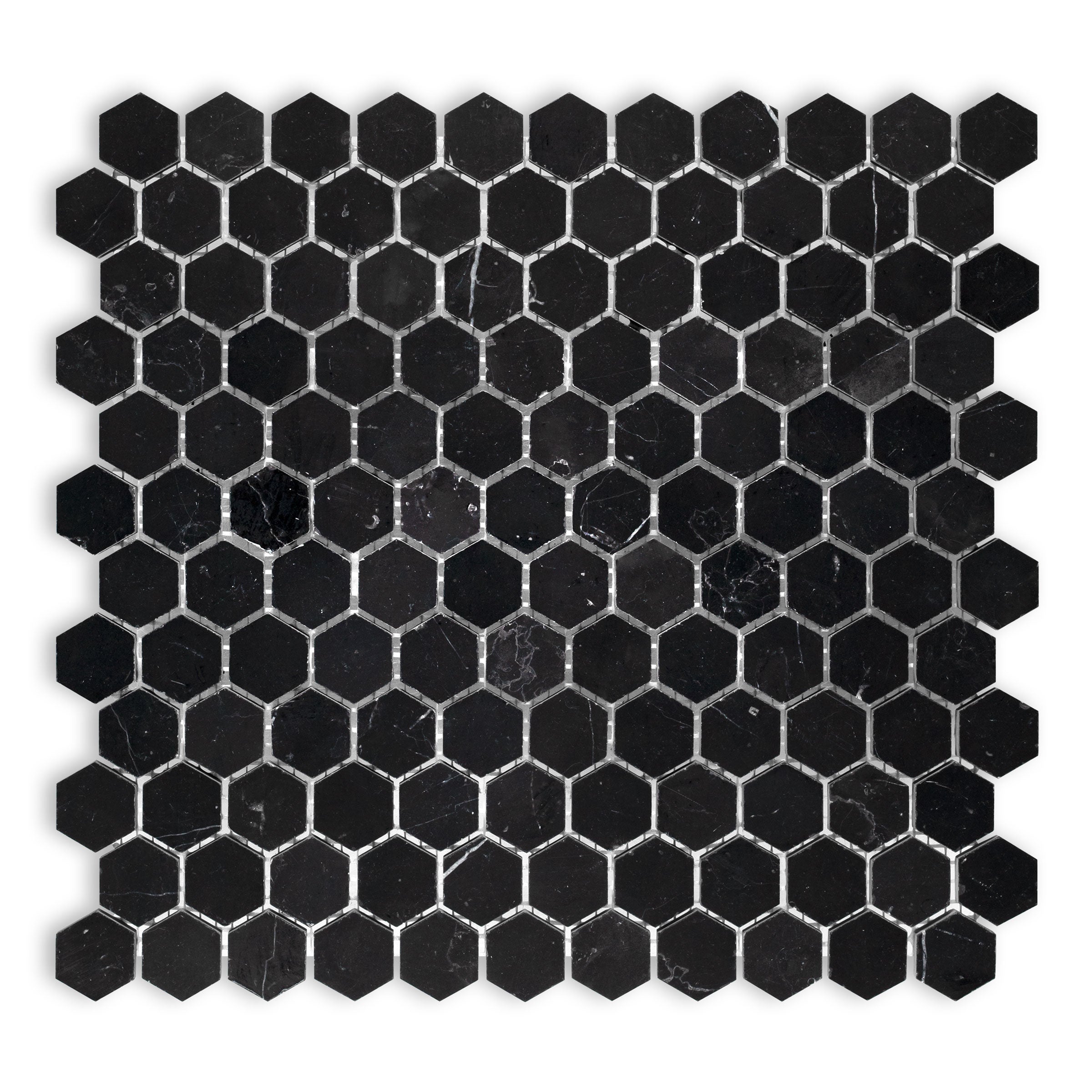 CHINA BLACK: Marble 1" Hexagonal Mosaic (11 1/4"x11 1/2"x3/8" | Polished)