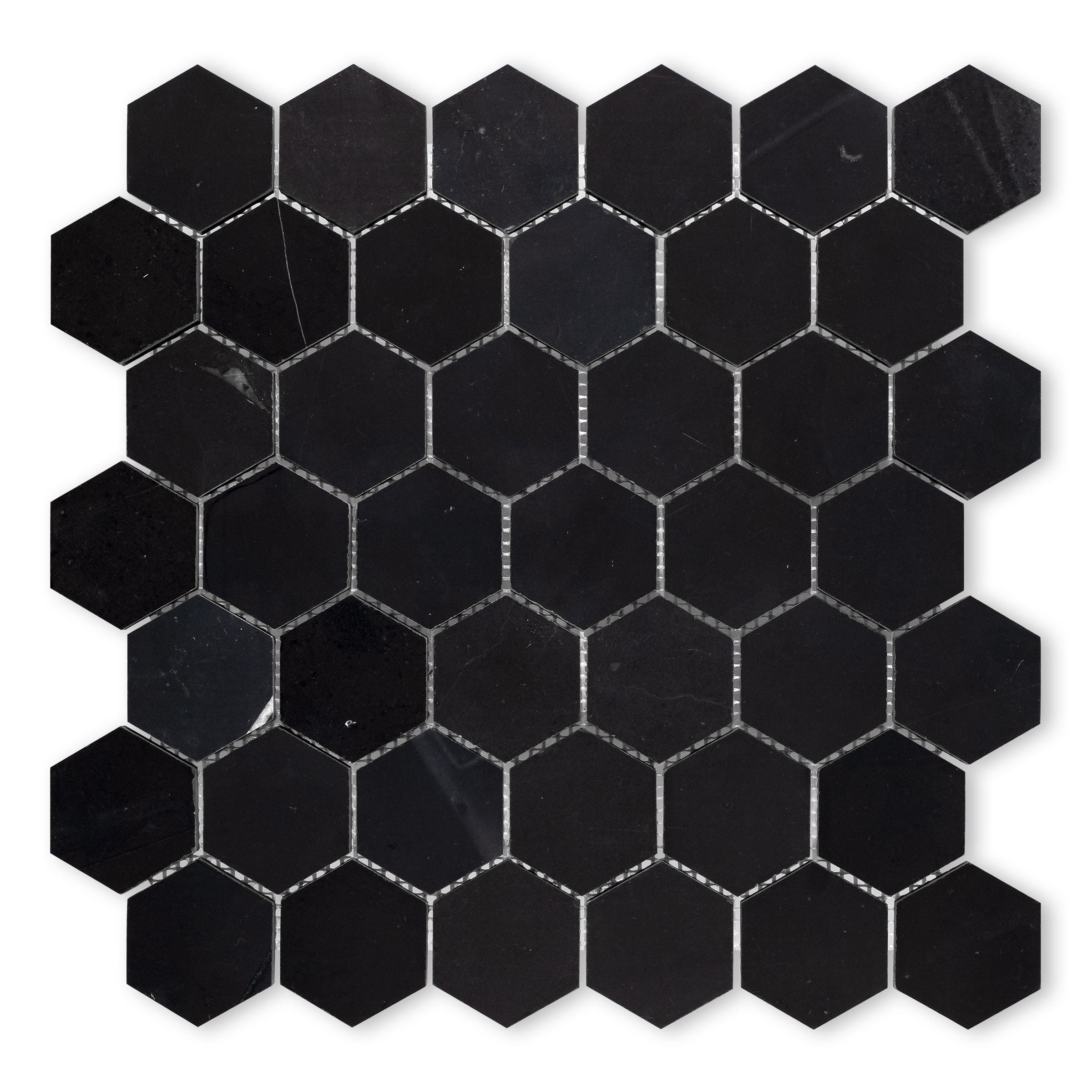 CHINA BLACK: Marble 2" Hexagonal Mosaic (11 3/4"x12"x3/8" | Honed)