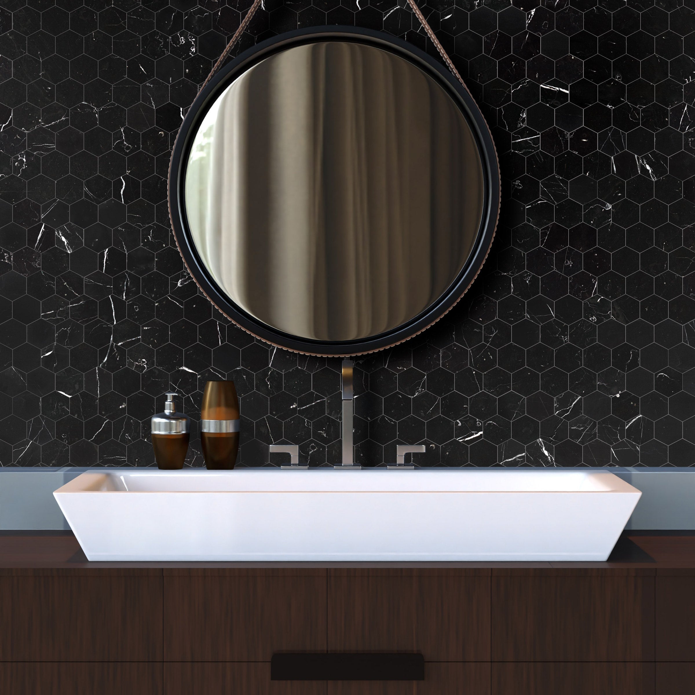 CHINA BLACK: Marble 2" Hexagonal Mosaic (11 3/4"x12"x3/8" | Polished)