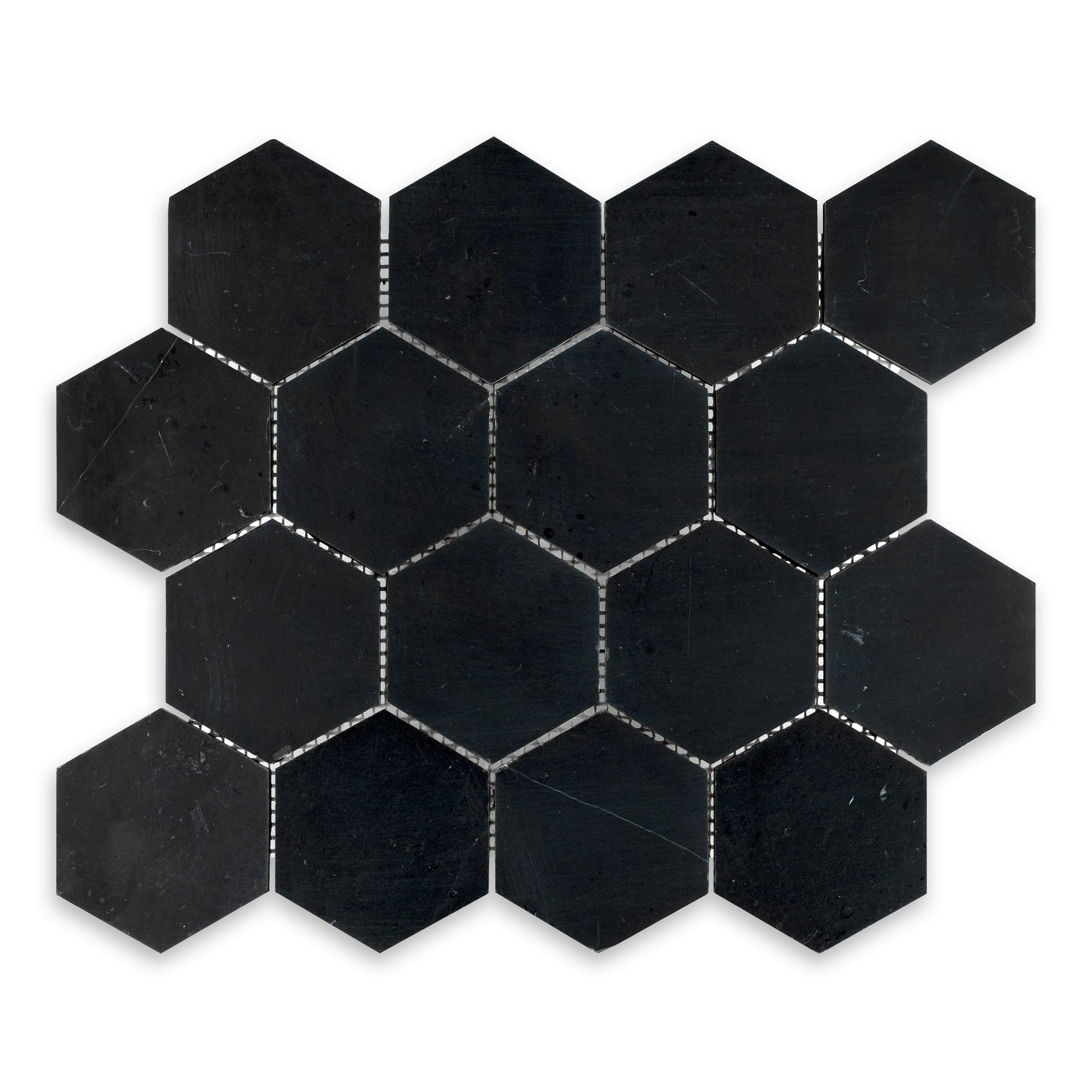 CHINA BLACK: Marble 3" Hexagonal Mosaic (10 1/4"x11 3/4"x3/8" | Polished)