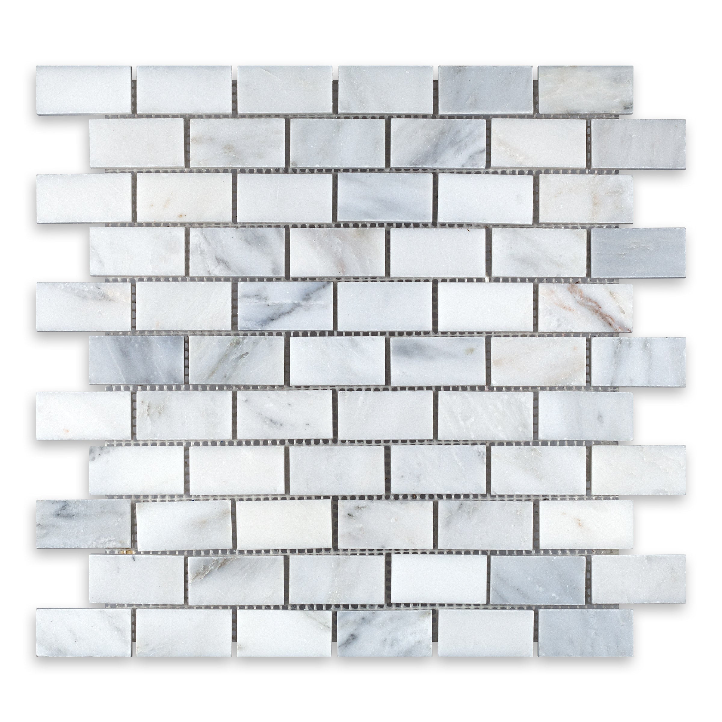 ORIENTAL WHITE: Marble 1"x2" Staggered Joint Mosaic (12 1/4"x12 3/4"x3/8" | Honed)