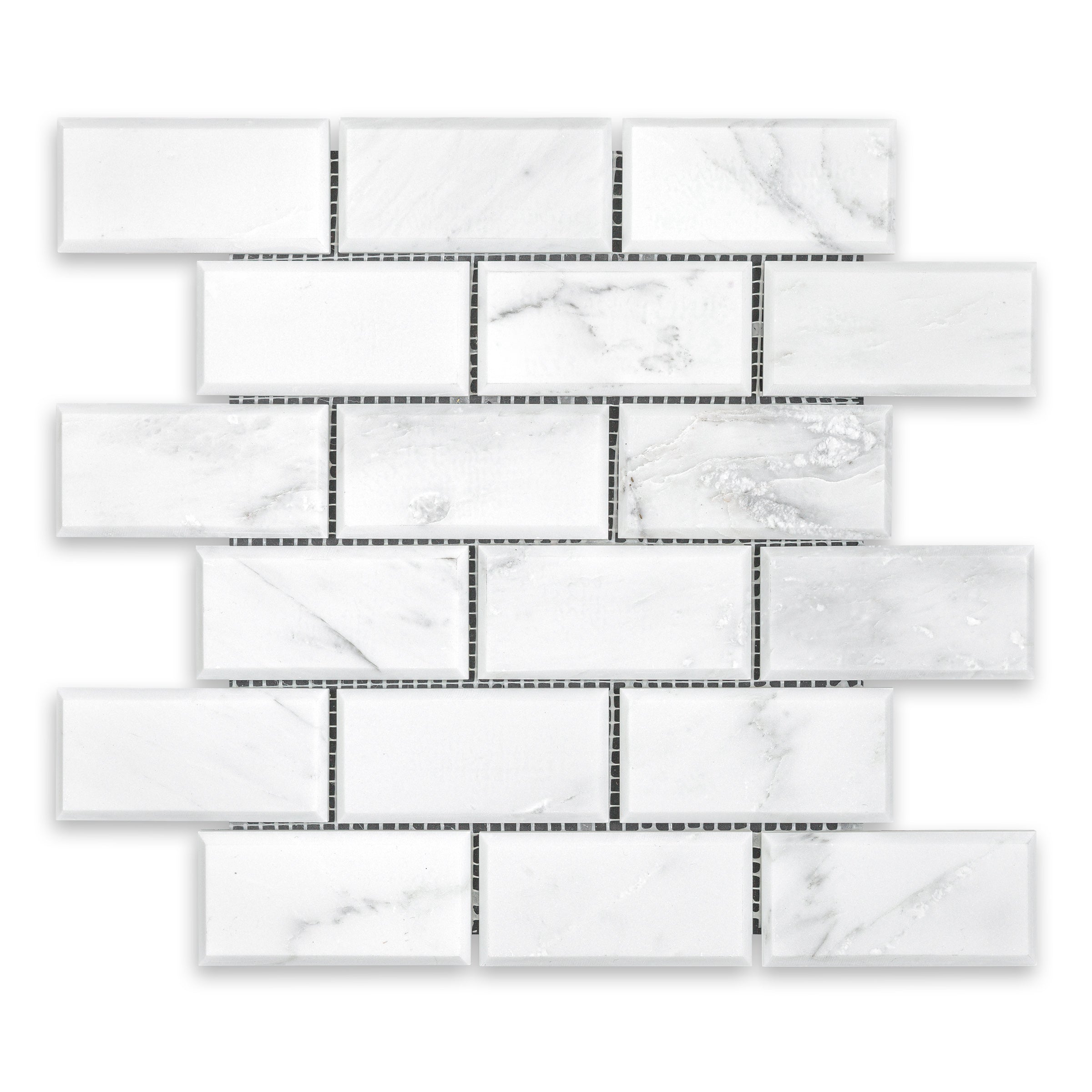 ORIENTAL WHITE: Marble Beveled 2"x4" Staggered Joint Mosaic (11 7/8"x11 7/8"x3/8" | Honed)