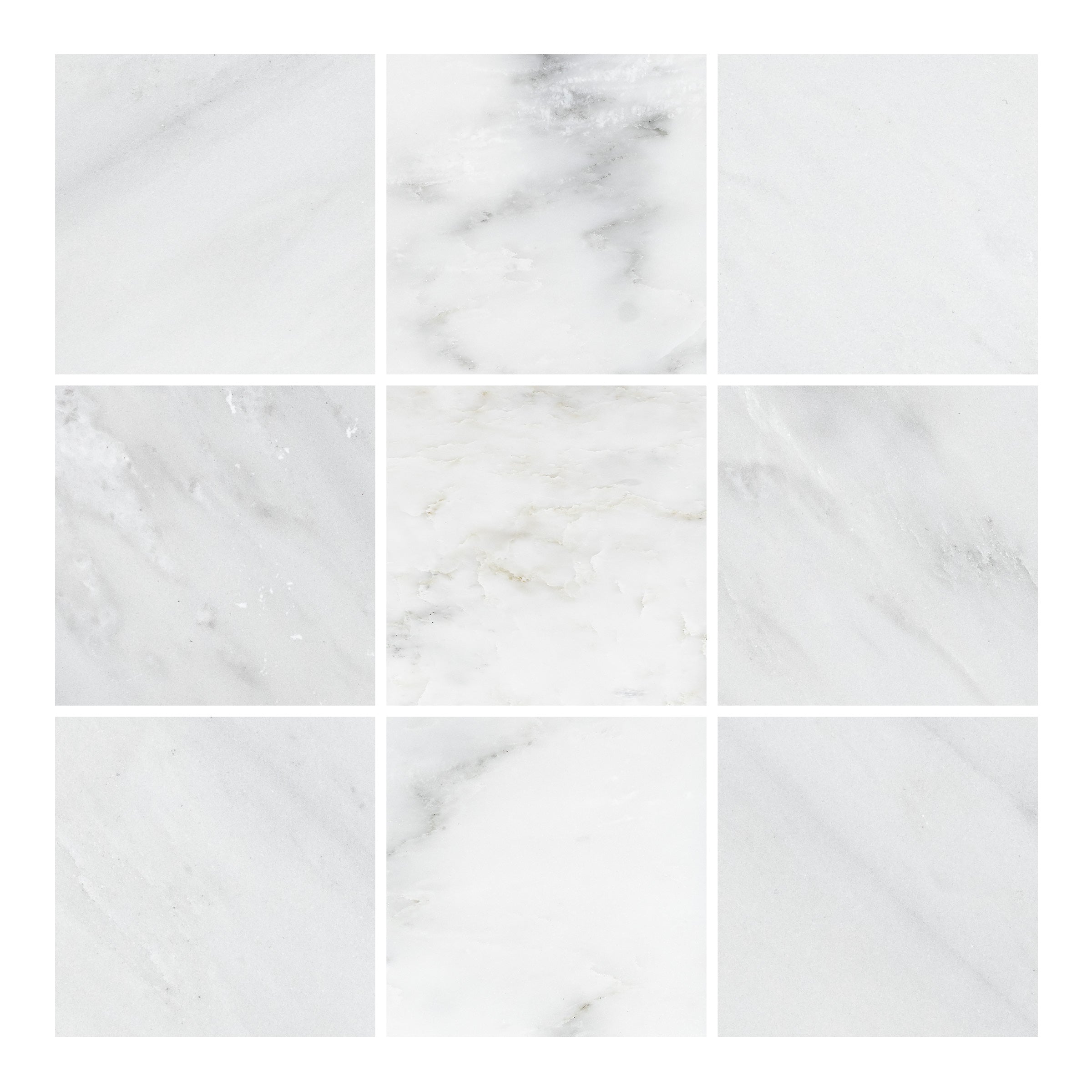 ORIENTAL WHITE: Marble Square Field Tile (4"x4"x3/8" | Honed)