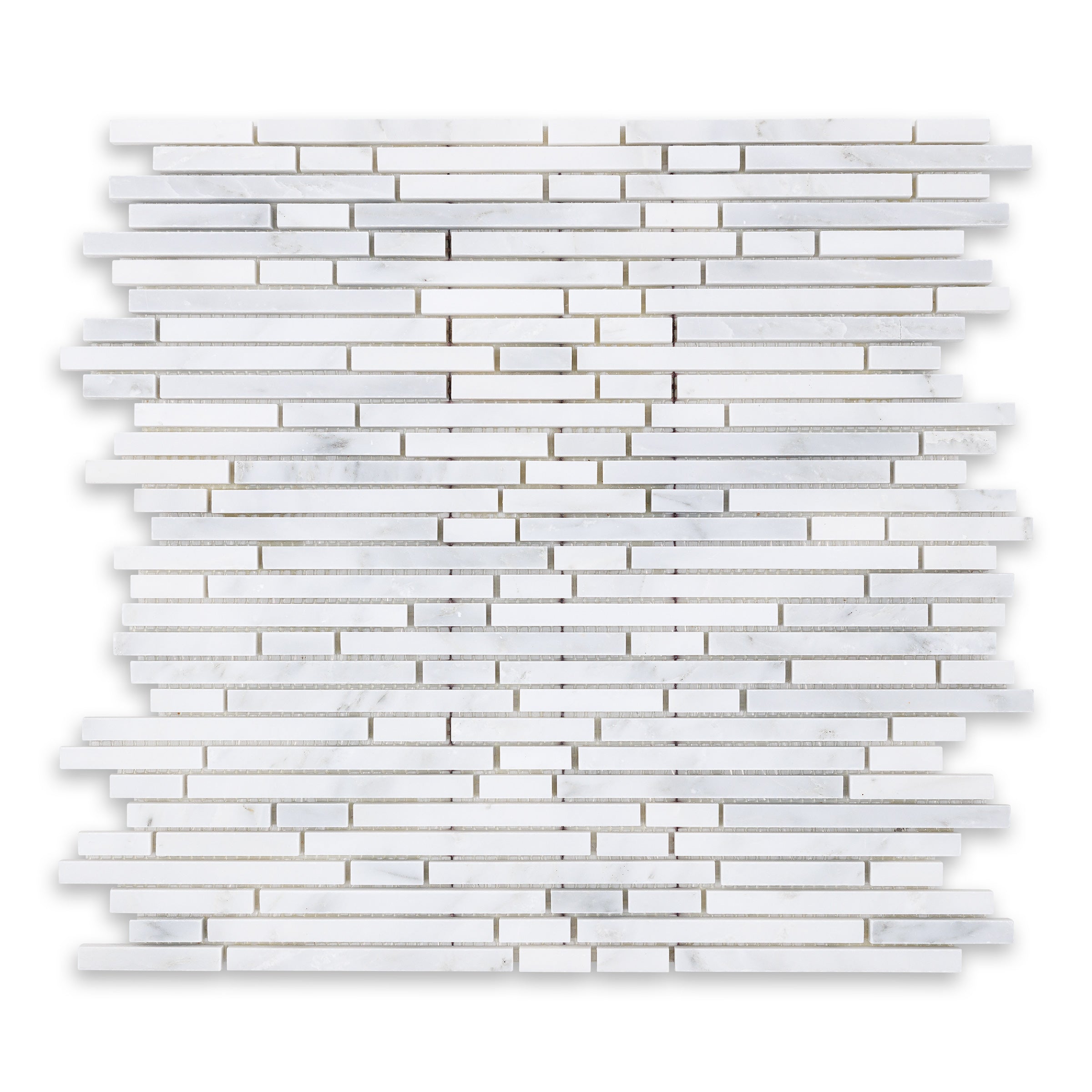 ORIENTAL WHITE: Marble Bamboo Random Strip Mosaic (11 3/4"x12 1/8"x3/8" | Polished)