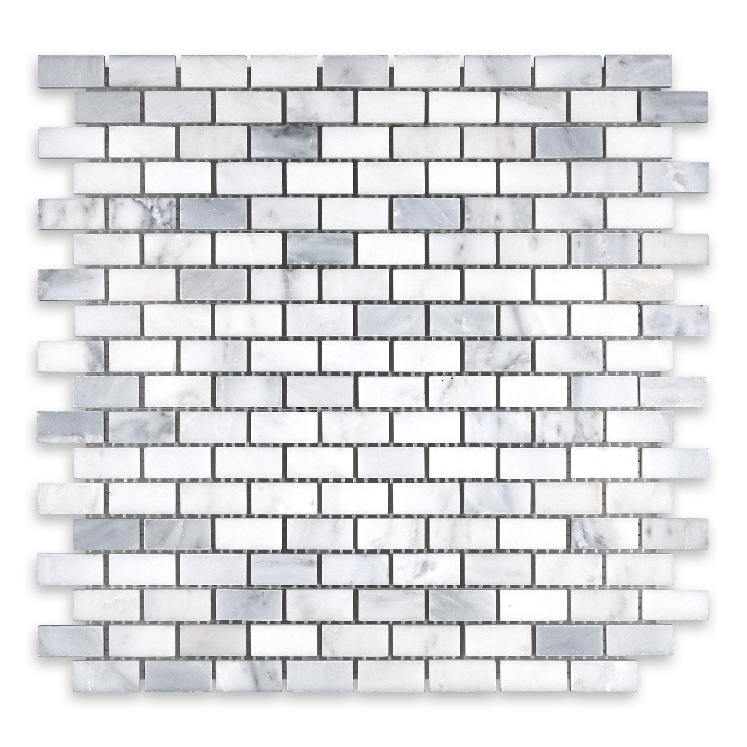 ORIENTAL WHITE: Marble 5/8"x1 1/4" Staggered Joint Mosaic (12"x12"x3/8" | Polished)