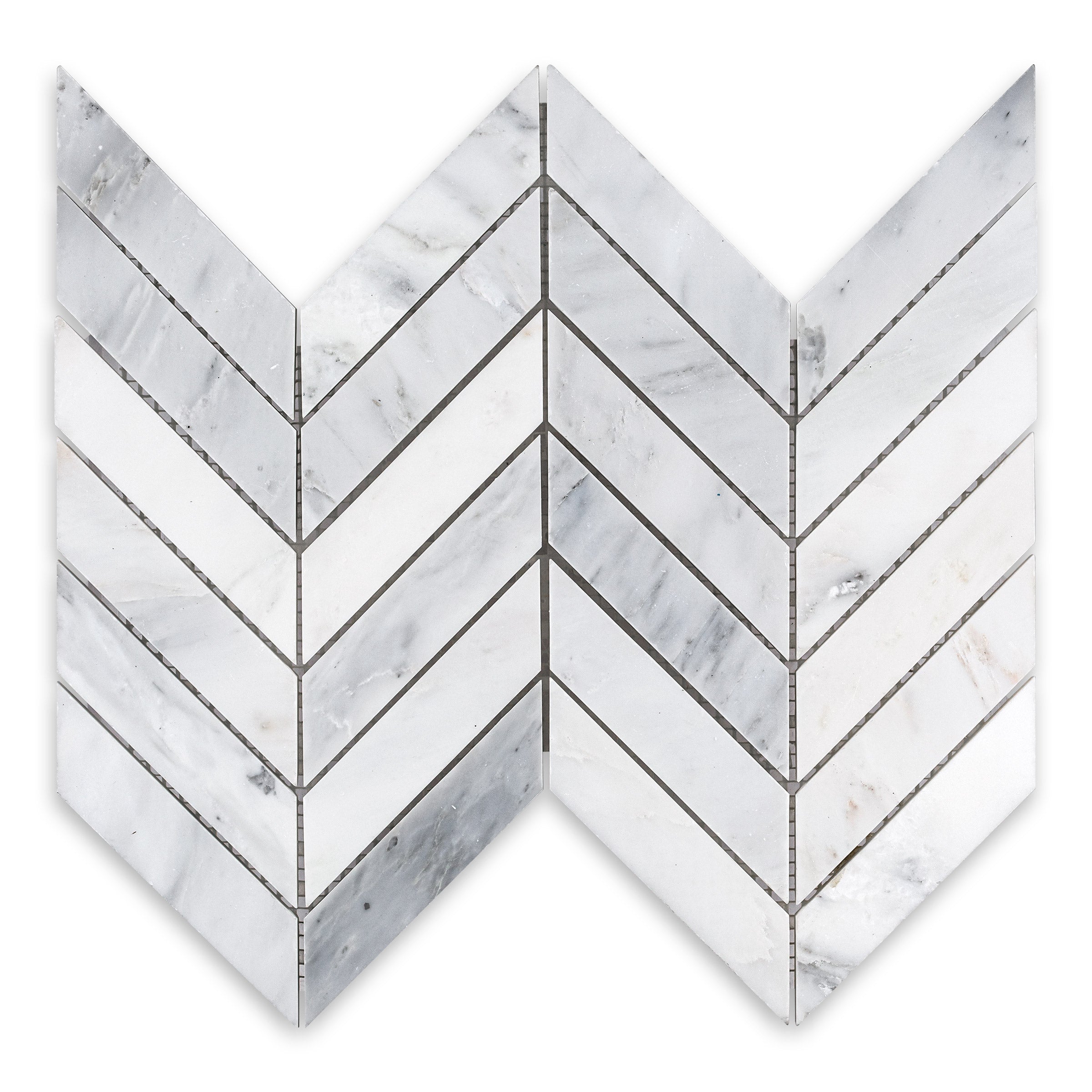 ORIENTAL WHITE: Marble 1"x4" Chevron Mosaic (9"x12"x3/8" | Honed)