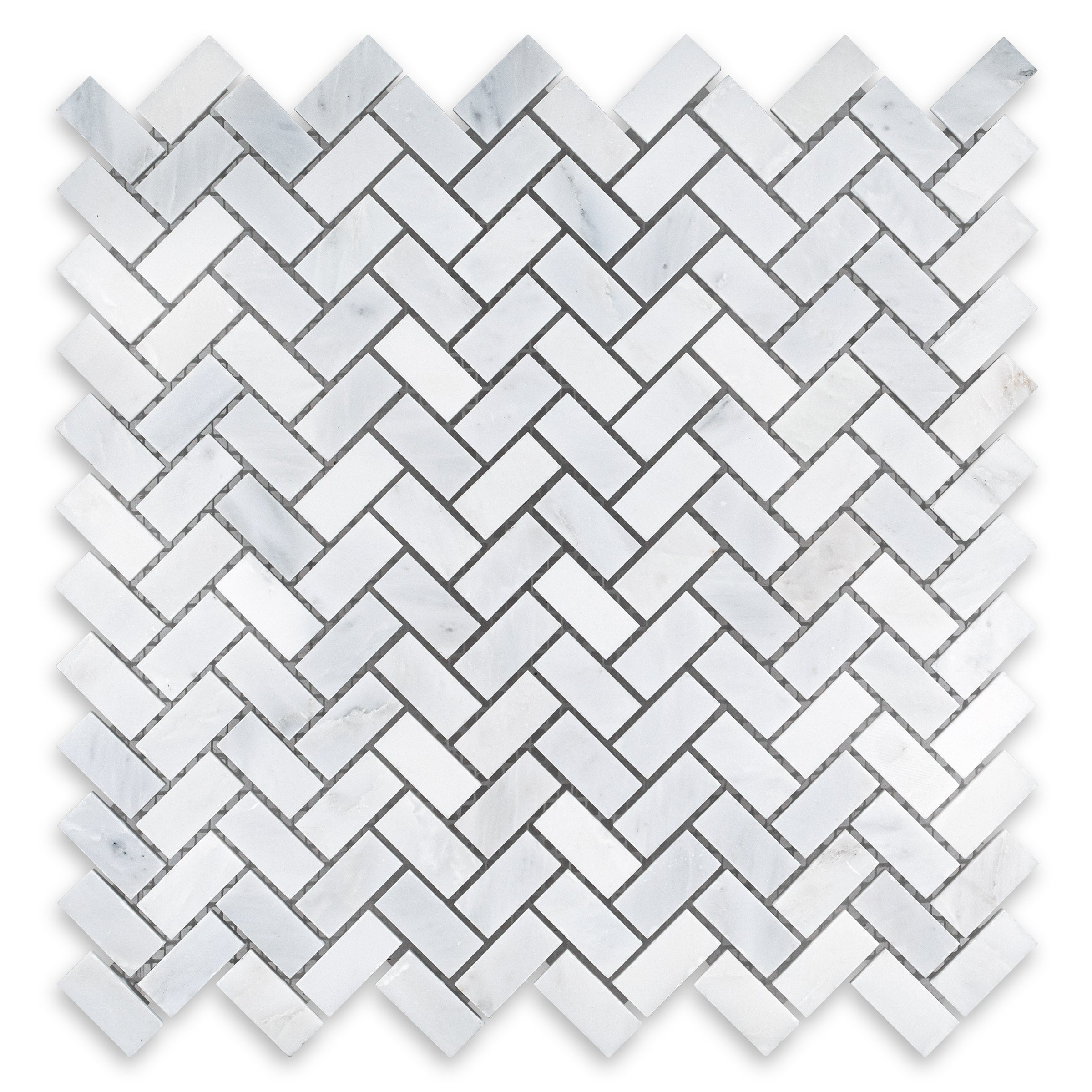 ORIENTAL WHITE: Marble 5/8"x1-1/4" Herringbone Mosaic (11 3/8"x11 3/8"x3/8" | Honed)