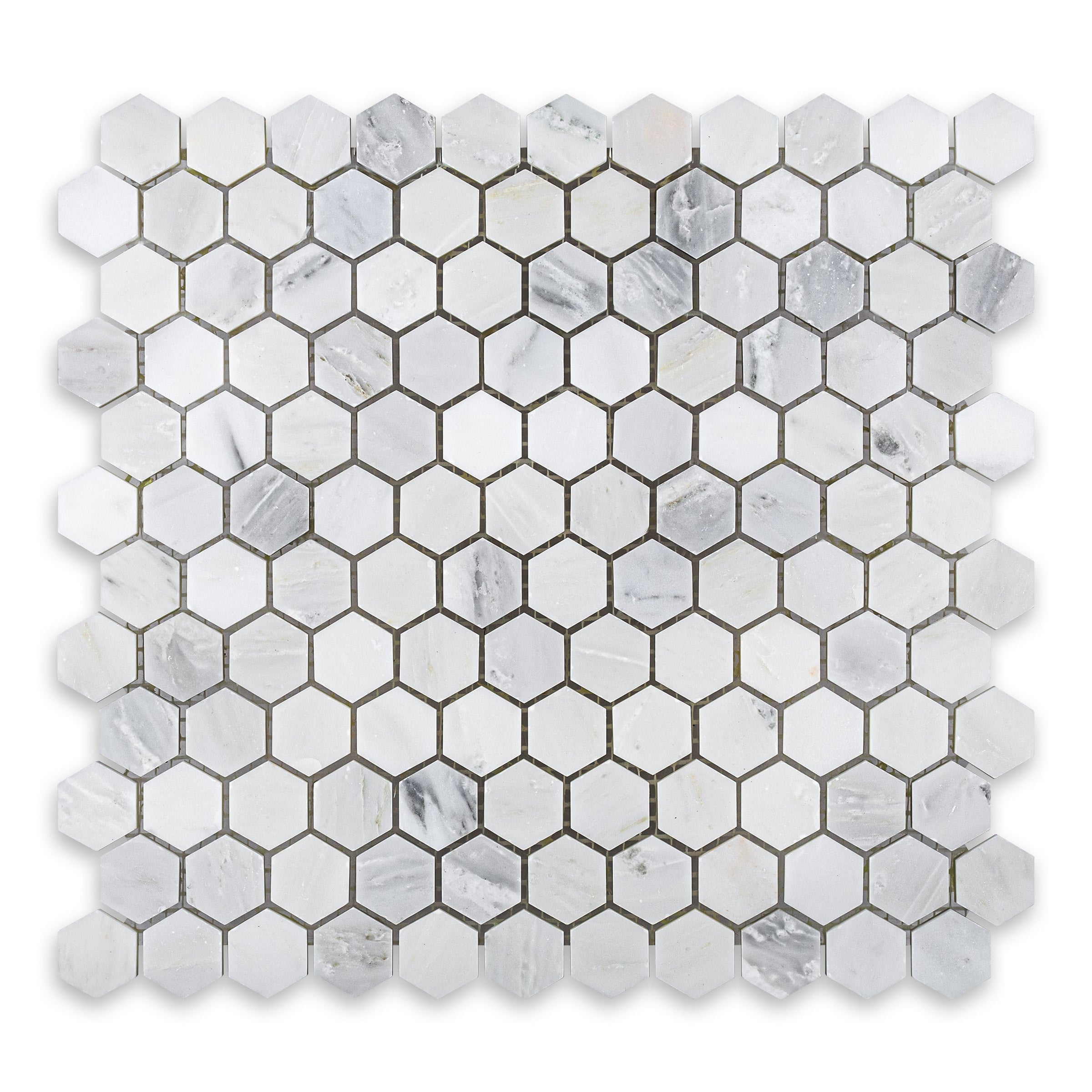 ORIENTAL WHITE: Marble 1" Hexagonal Mosaic (11 1/4"x11 1/2"x3/8" | Honed)