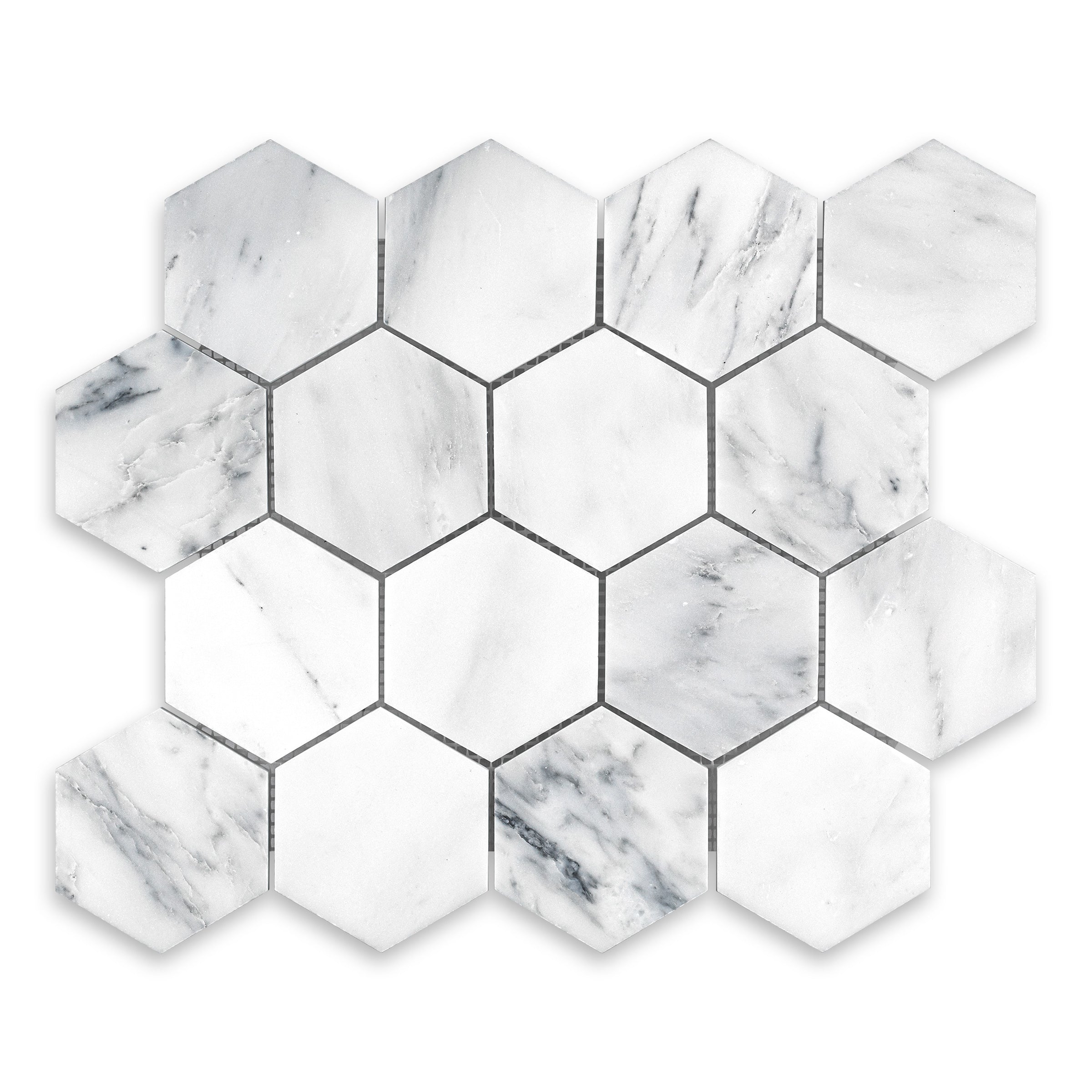 ORIENTAL WHITE: Marble 3" Hexagonal Mosaic (10 1/4"x11 3/4"x3/8" | Honed)