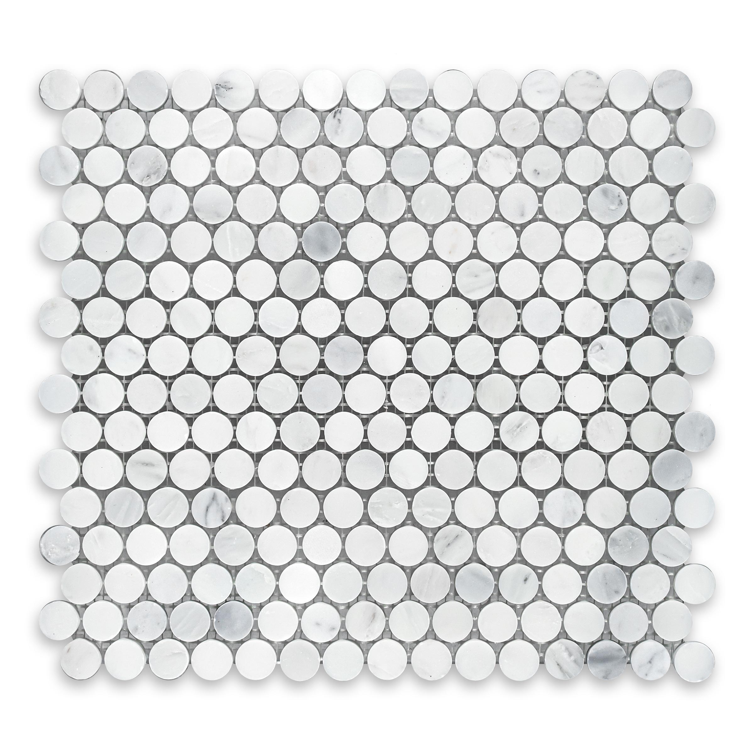 ORIENTAL WHITE: Marble 3/4" Penny Round Mosaic (10 3/4"x11 1/2"x3/8" | Honed)