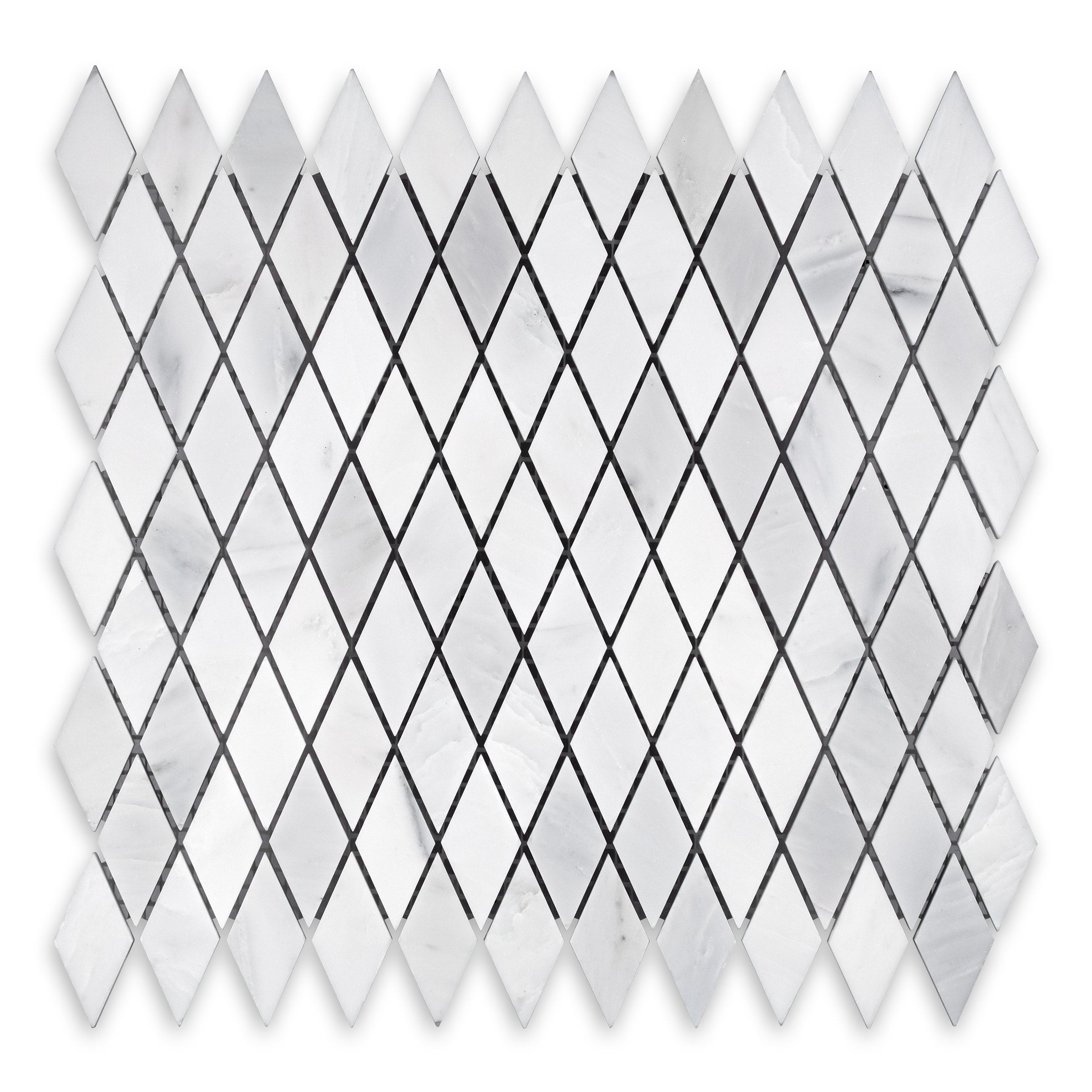 ORIENTAL WHITE: Marble 1"x2" Rhomboid Mosaic (11"x11 3/4"x3/8" | Honed)