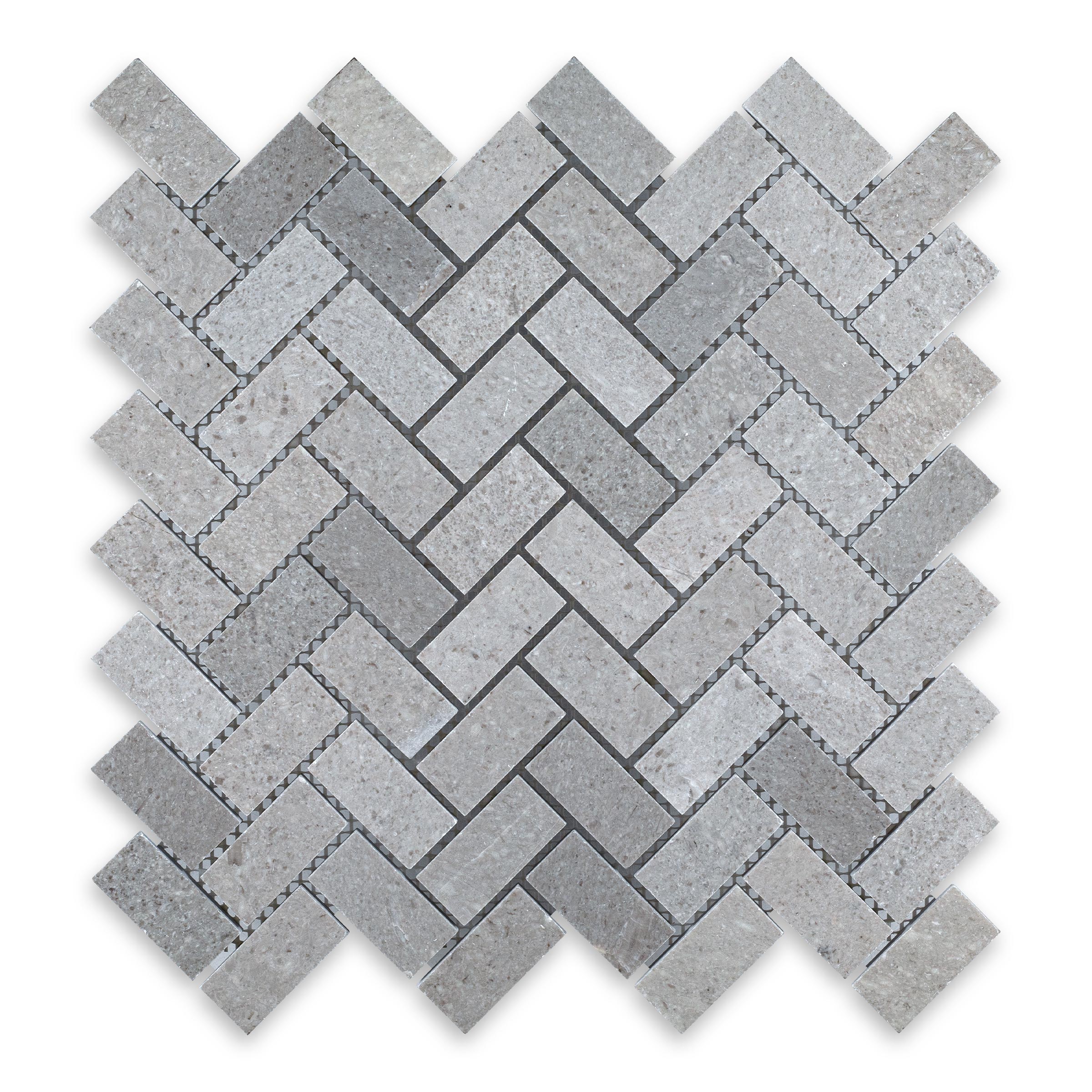 SPANISH GREY: Marble 1"x2" Herringbone Mosaic (11 1/8"x12"x3/8" | Polished)