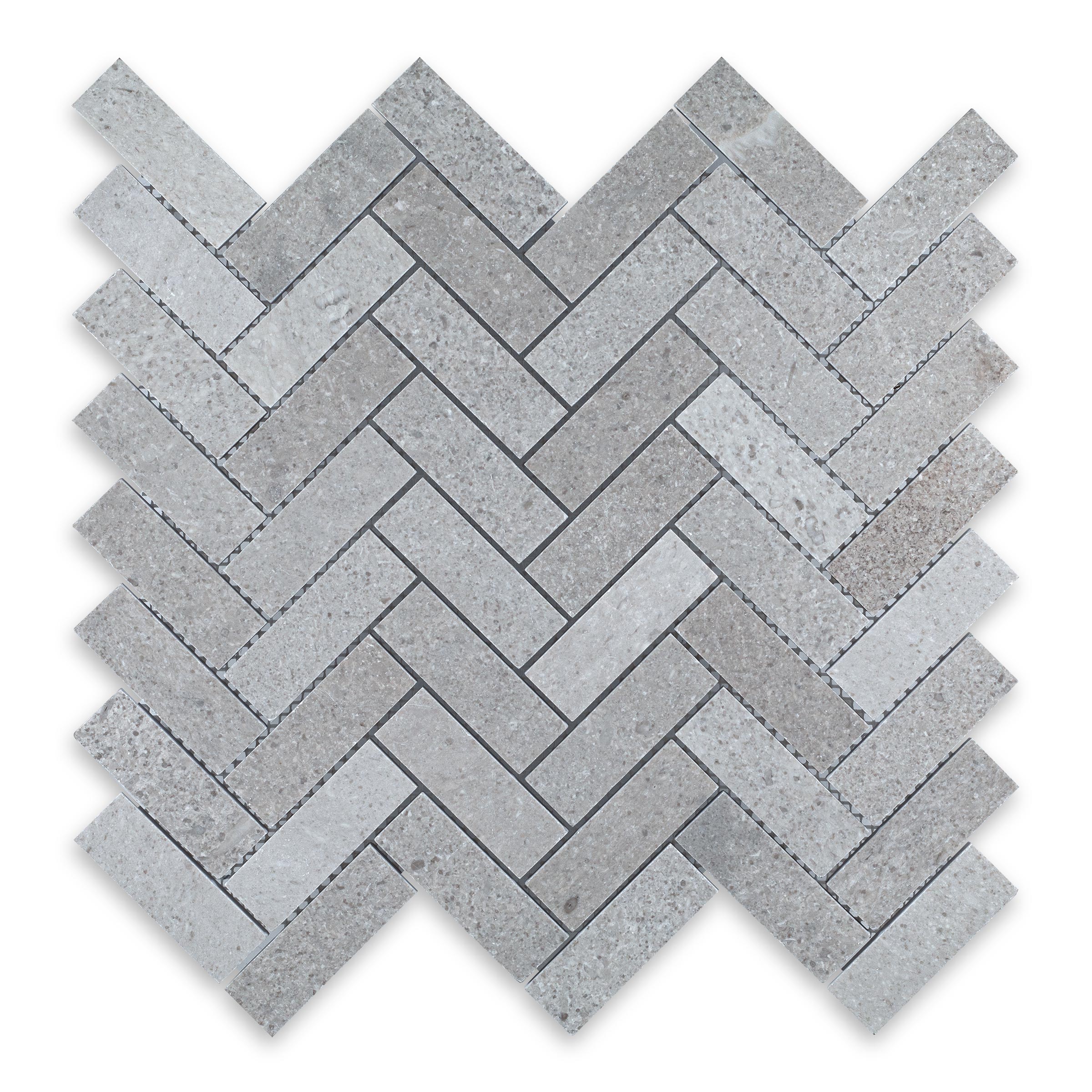 SPANISH GREY: Marble 1"x3" Herringbone Mosaic (11 1/4"x12 3/4"x3/8" | Polished)