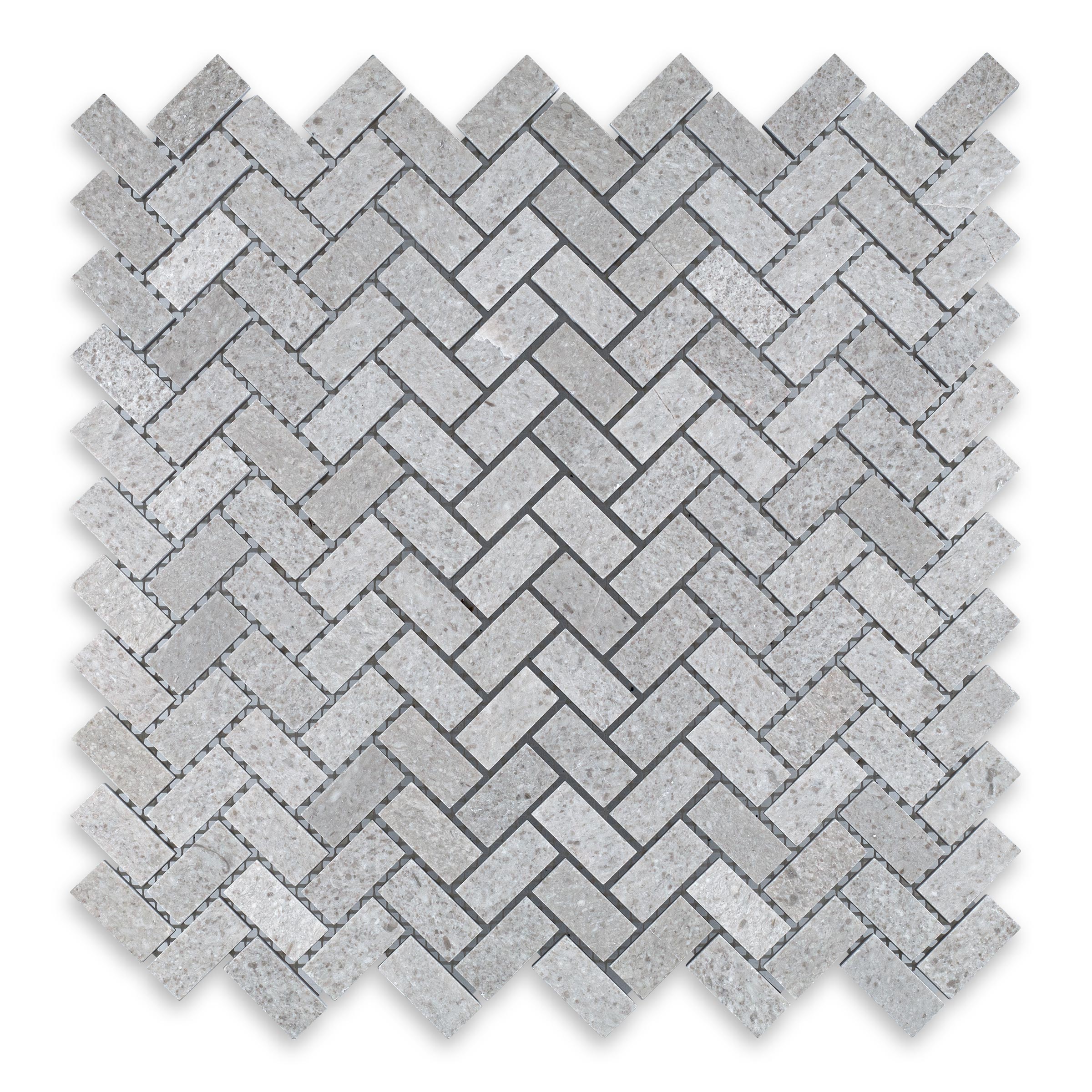 SPANISH GREY: Marble 5/8"x1-1/4" Herringbone Mosaic (11 3/8"x11 3/8"x3/8" | Polished)