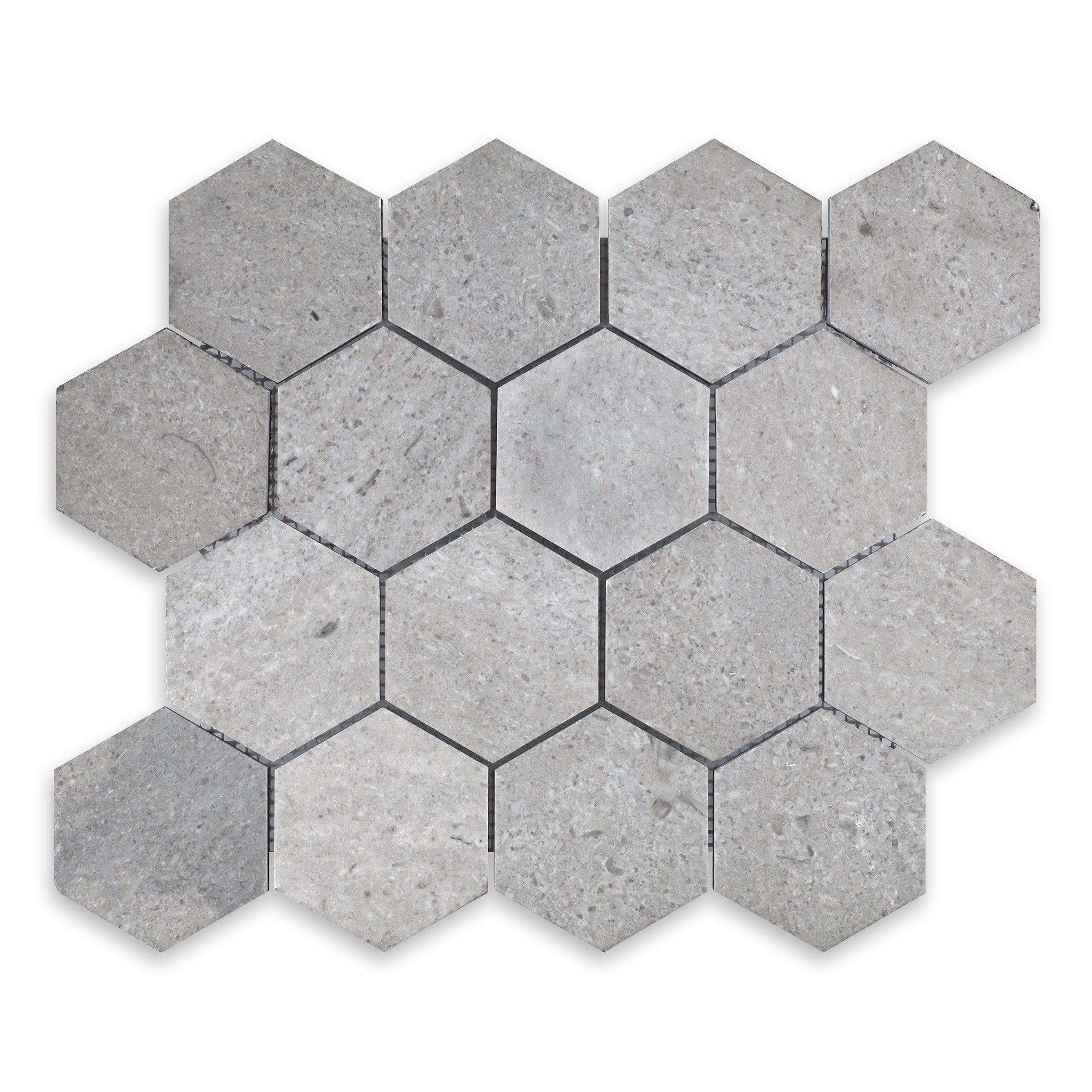 SPANISH GREY: Marble 3" Hexagonal Mosaic (10 1/4"x11 3/4"x3/8" | Polished)